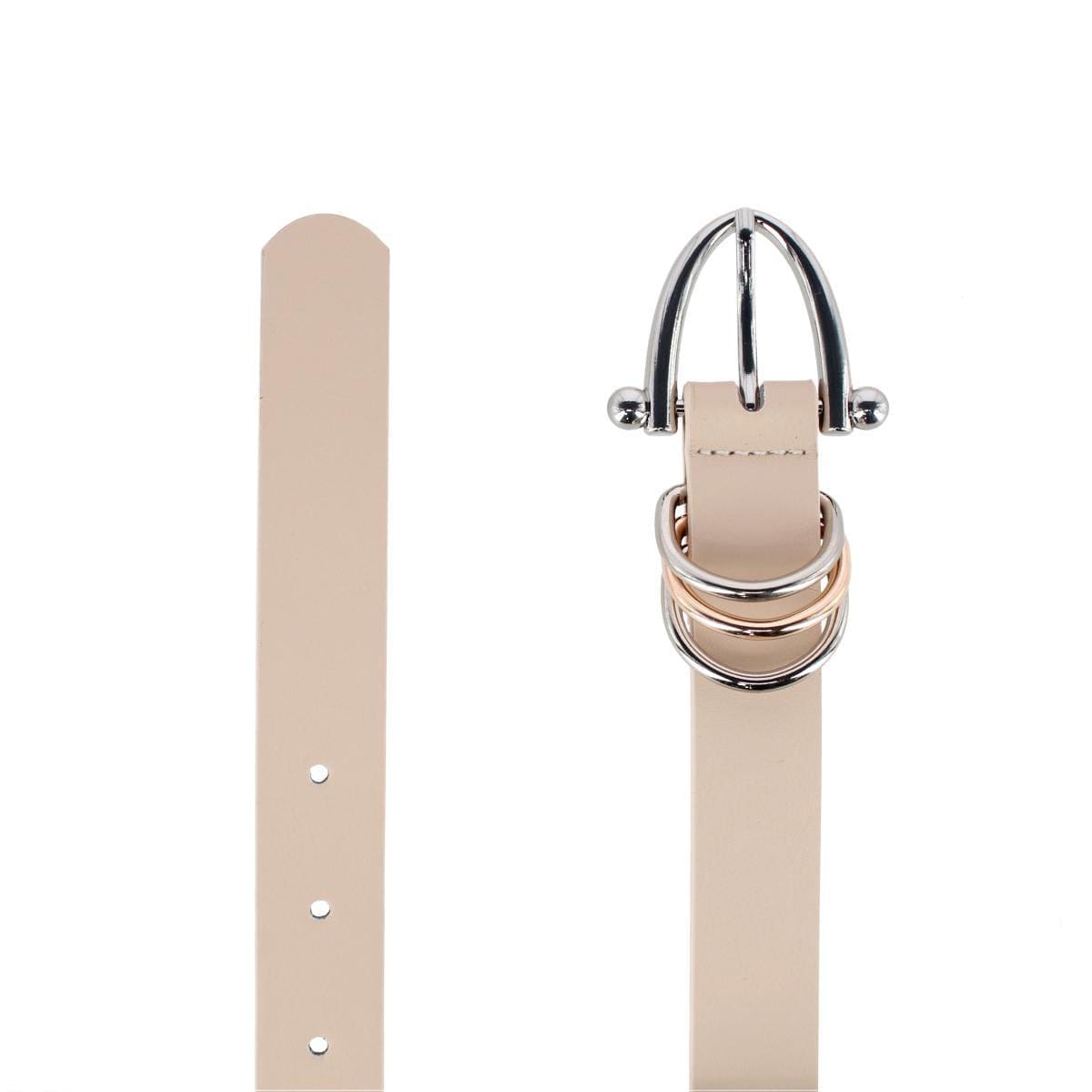 CTM® Women's Skinny Dress Belt with Triple Ring Detail - Beige with Silver Buckle
