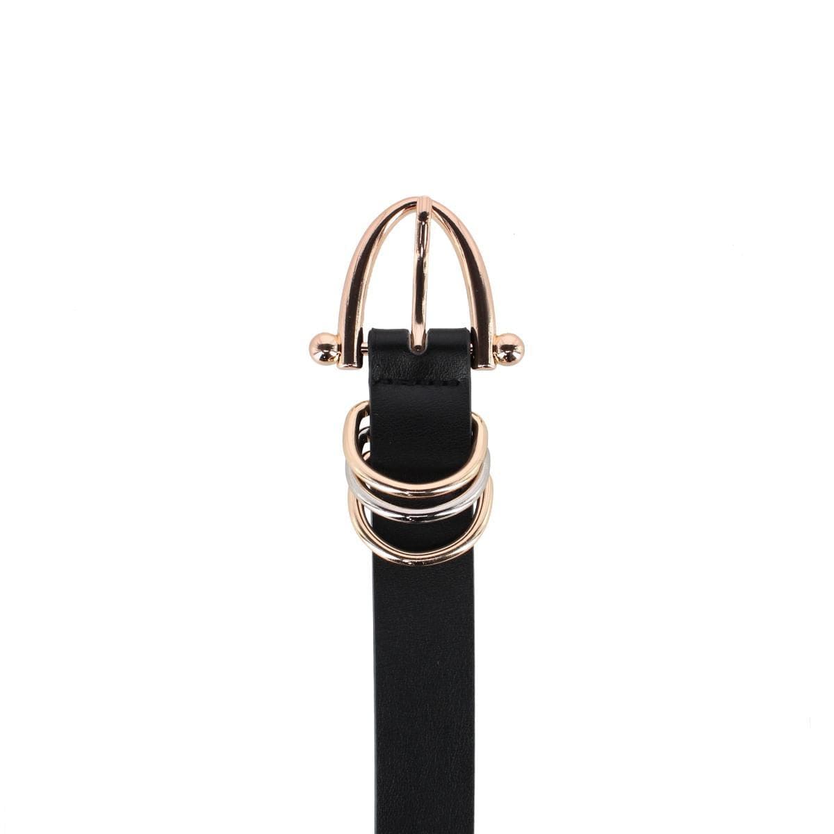 CTM® Women's Skinny Dress Belt with Triple Ring Detail - Black with Gold Buckle