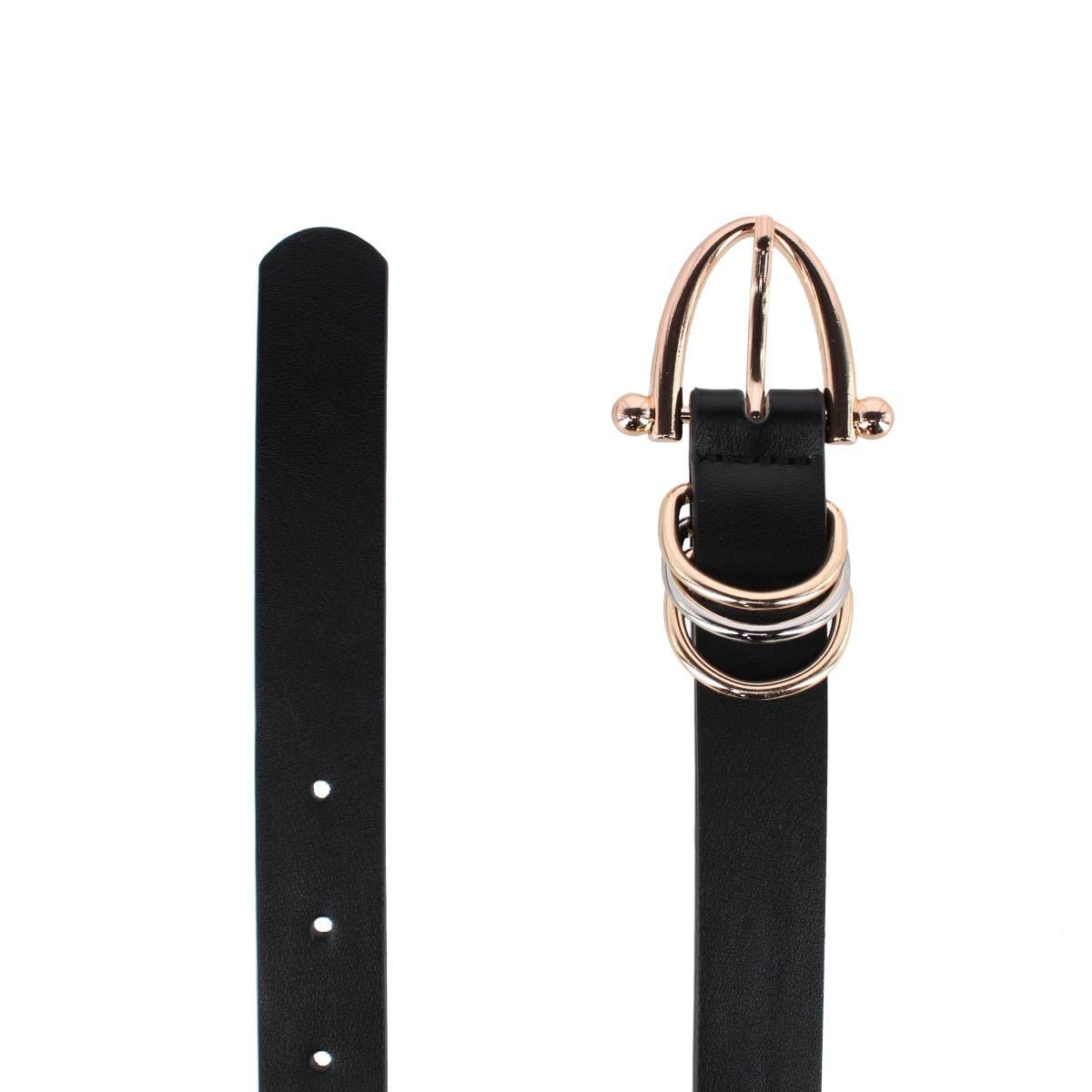 CTM® Women's Skinny Dress Belt with Triple Ring Detail - Black with Gold Buckle
