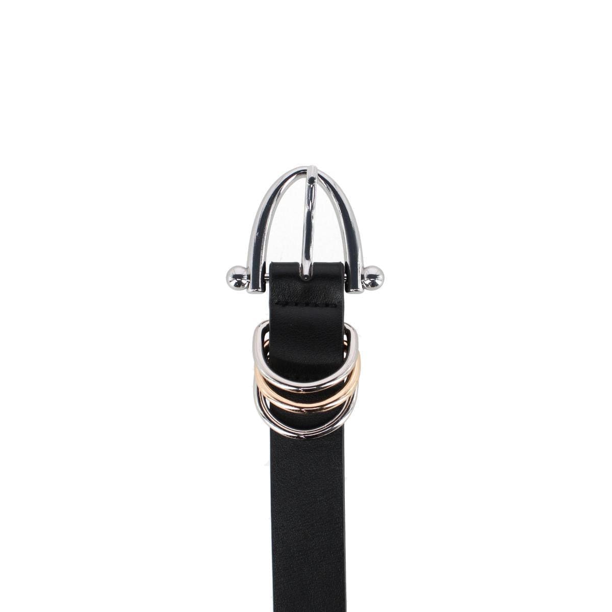 CTM® Women's Skinny Dress Belt with Triple Ring Detail - Black with Silver Buckle