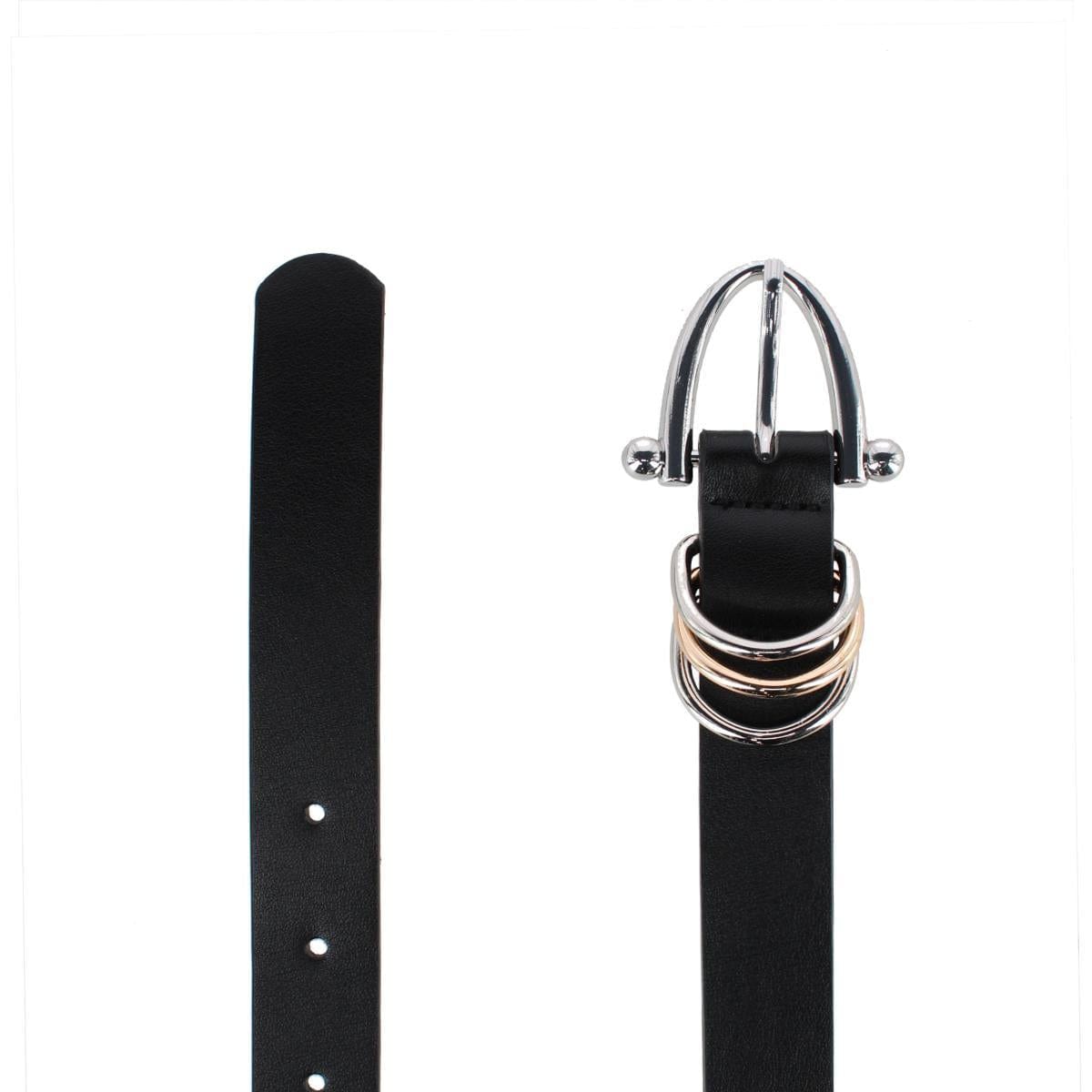 CTM® Women's Skinny Dress Belt with Triple Ring Detail - Black with Silver Buckle
