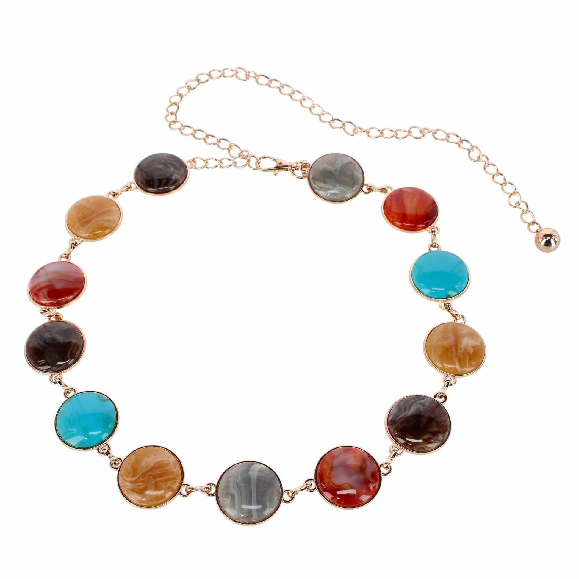 CTM® Women's Round Stone Disc Chain Belt Adjustable Boho Waist Belt - Women's Round Stone Disc Chain Belt Adjustable Boho Waist Belt