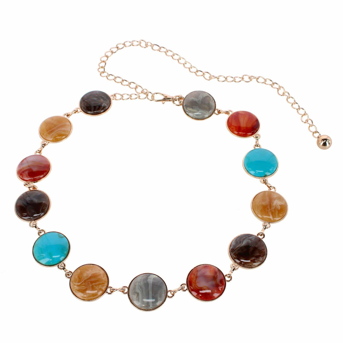 CTM® Women's Round Stone Disc Chain Belt Adjustable Boho Waist Belt - Women's Round Stone Disc Chain Belt Adjustable Boho Waist Belt