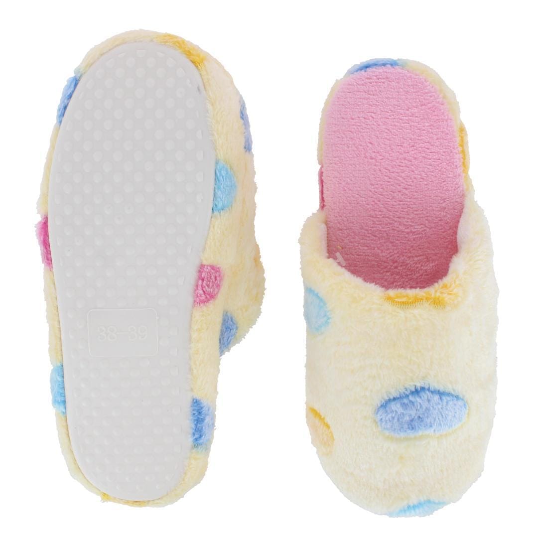 CTM® Women's Heart Pattern Fur Slippers - Yellow