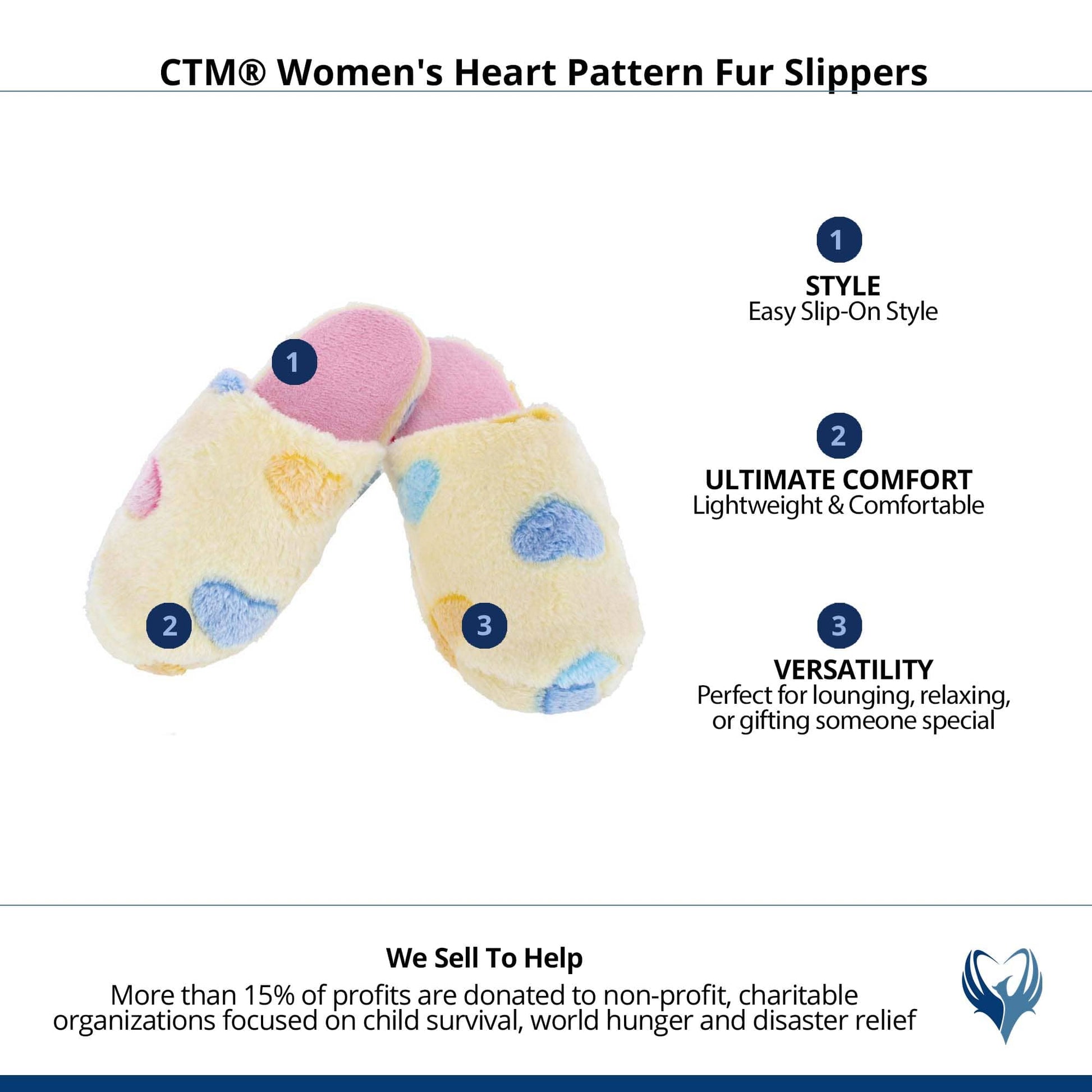 CTM® Women's Heart Pattern Fur Slippers - Yellow