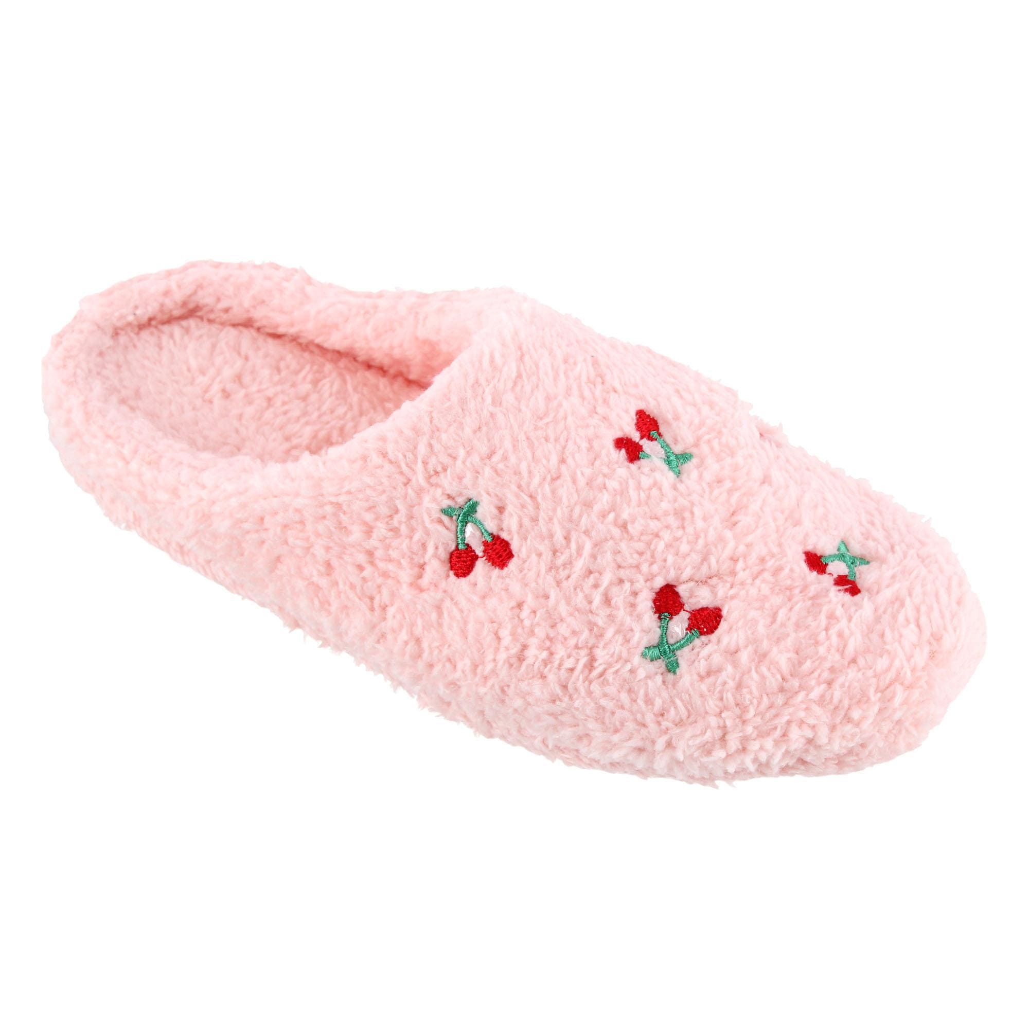 CTM® Women's Cherry Pattern Fur Slippers - Pink