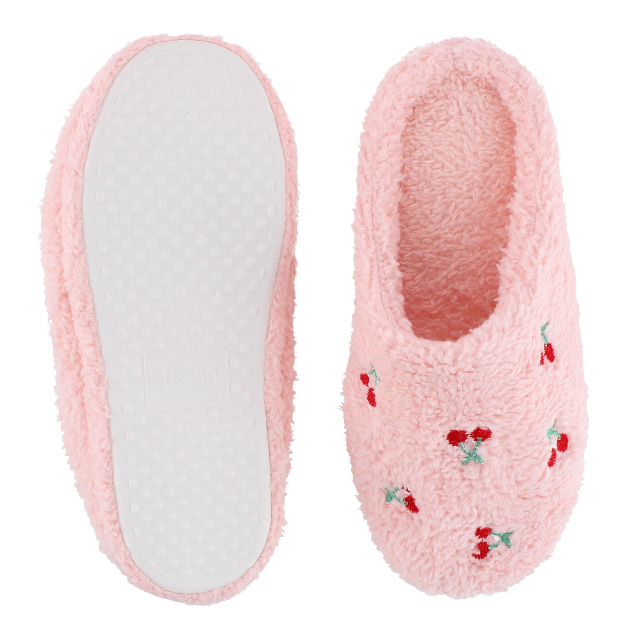 CTM® Women's Cherry Pattern Fur Slippers - Pink