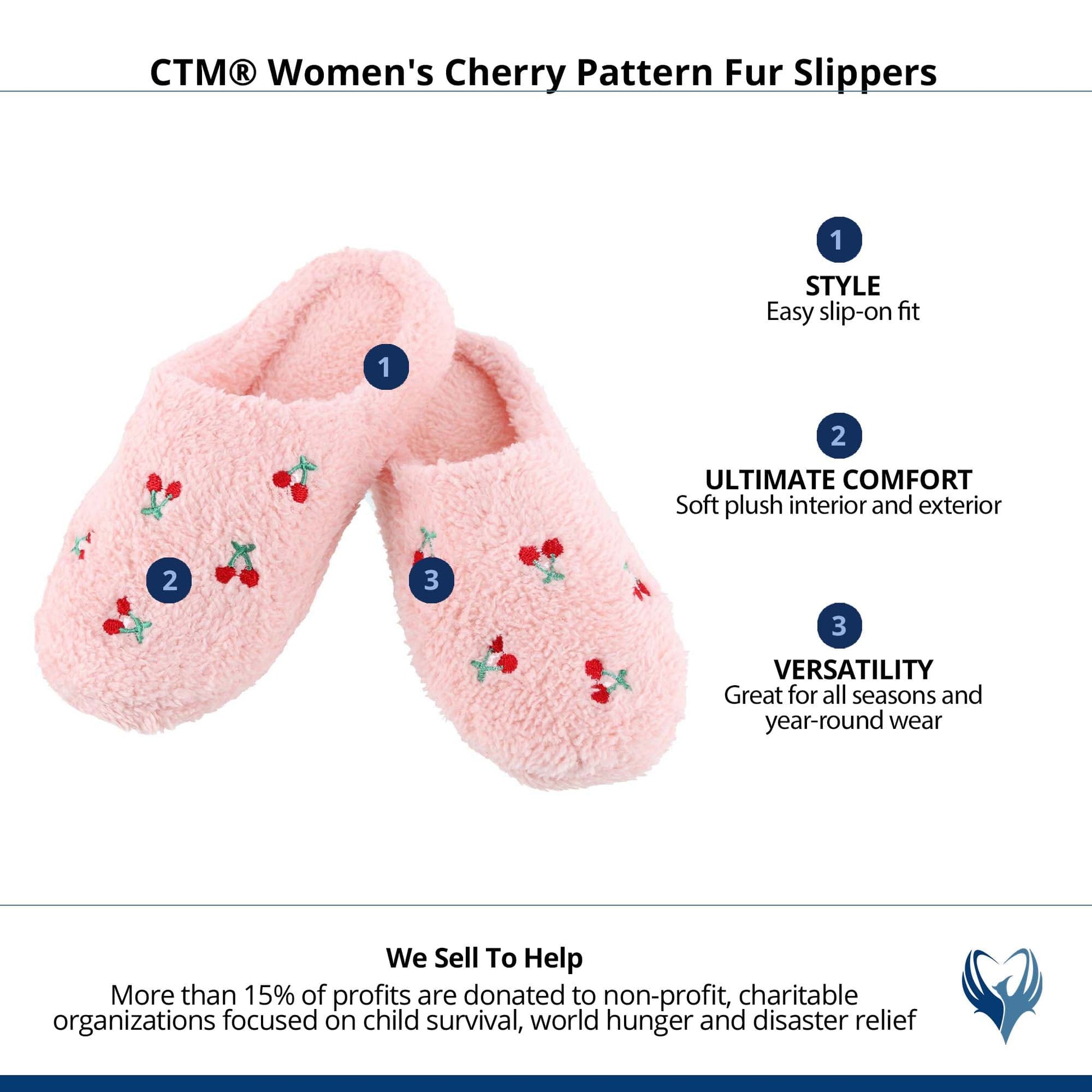 CTM® Women's Cherry Pattern Fur Slippers - Pink
