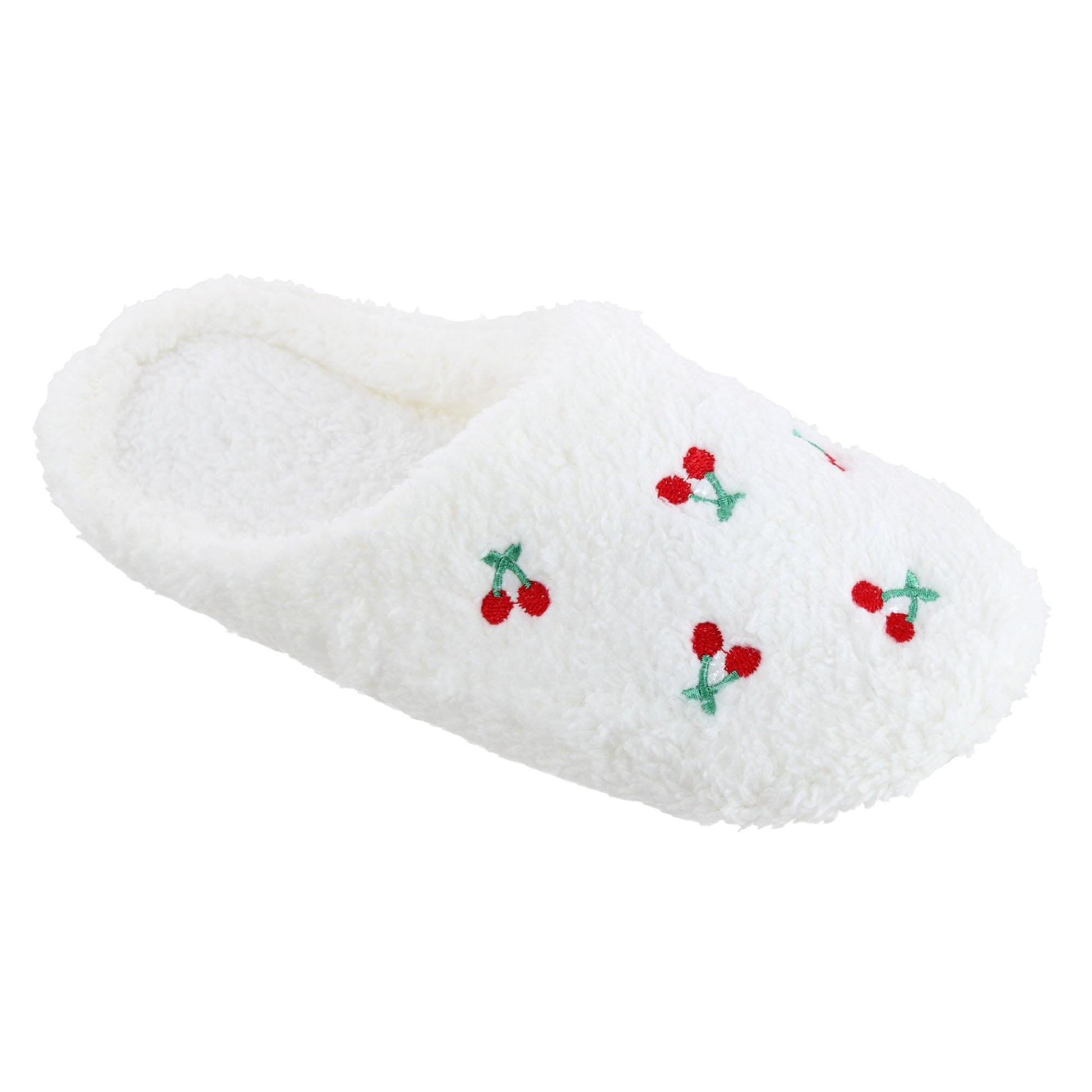 CTM® Women's Cherry Pattern Fur Slippers - White