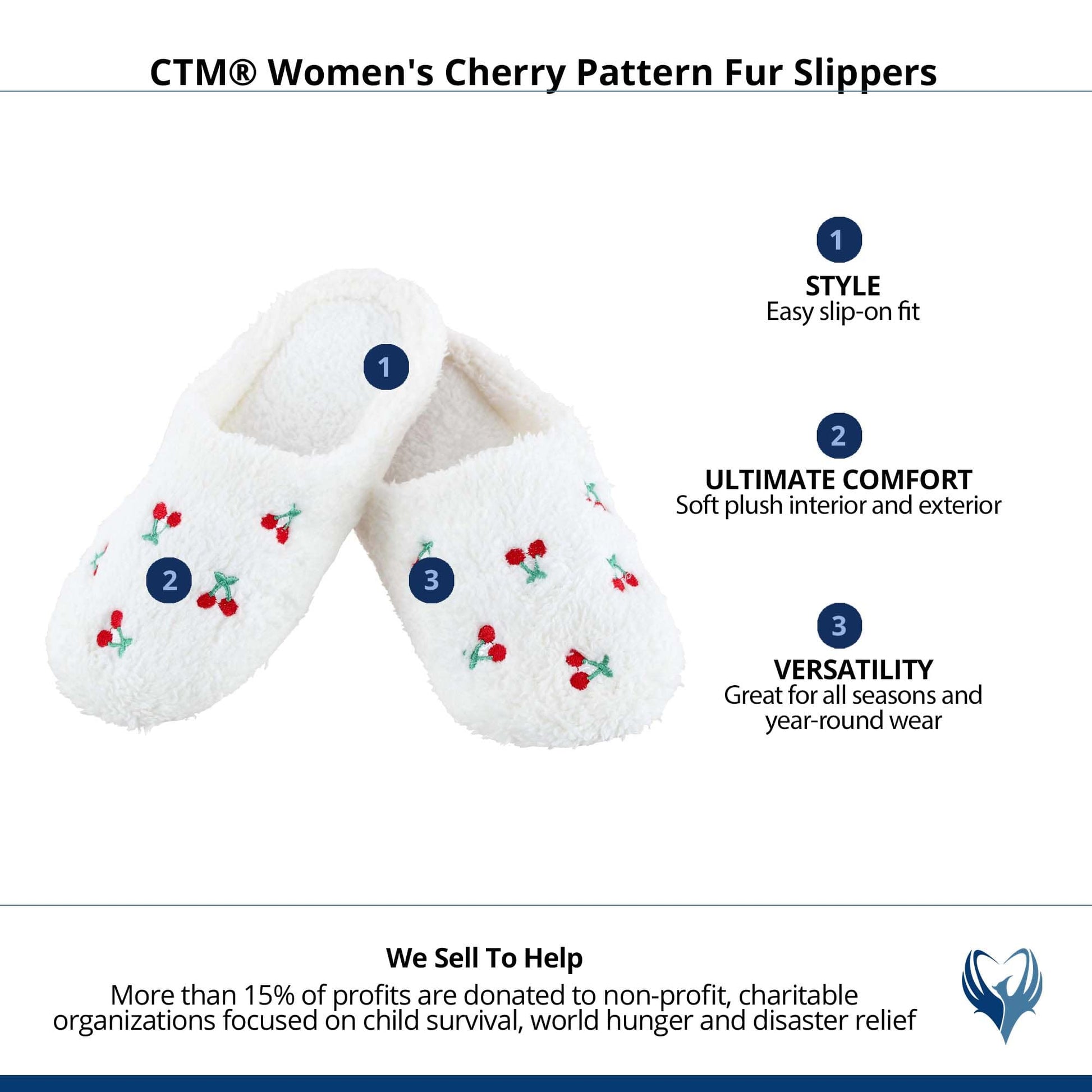 CTM® Women's Cherry Pattern Fur Slippers - White