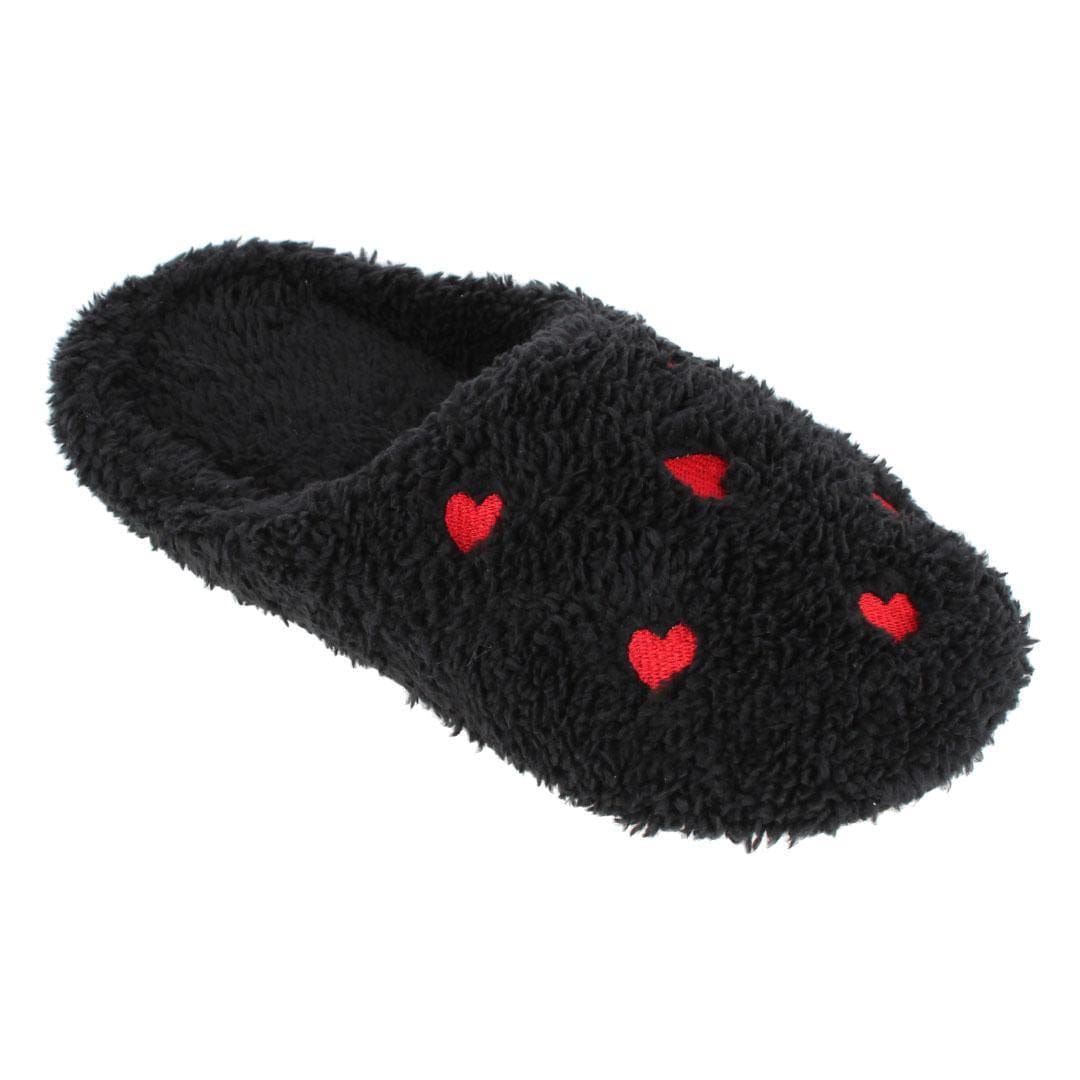 CTM® Women's Love Heart Print Slippers - Black