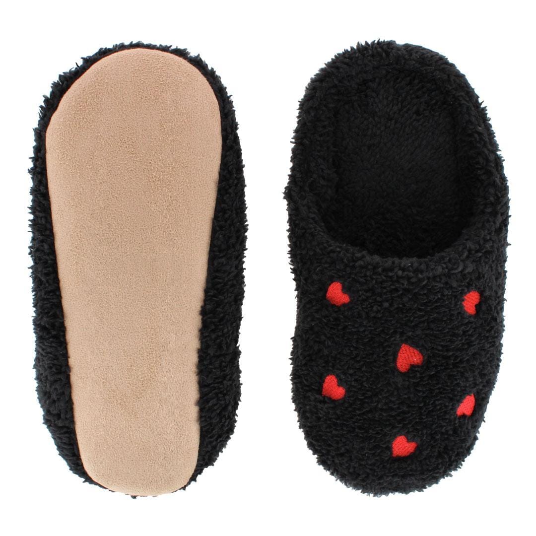 CTM® Women's Love Heart Print Slippers - Black