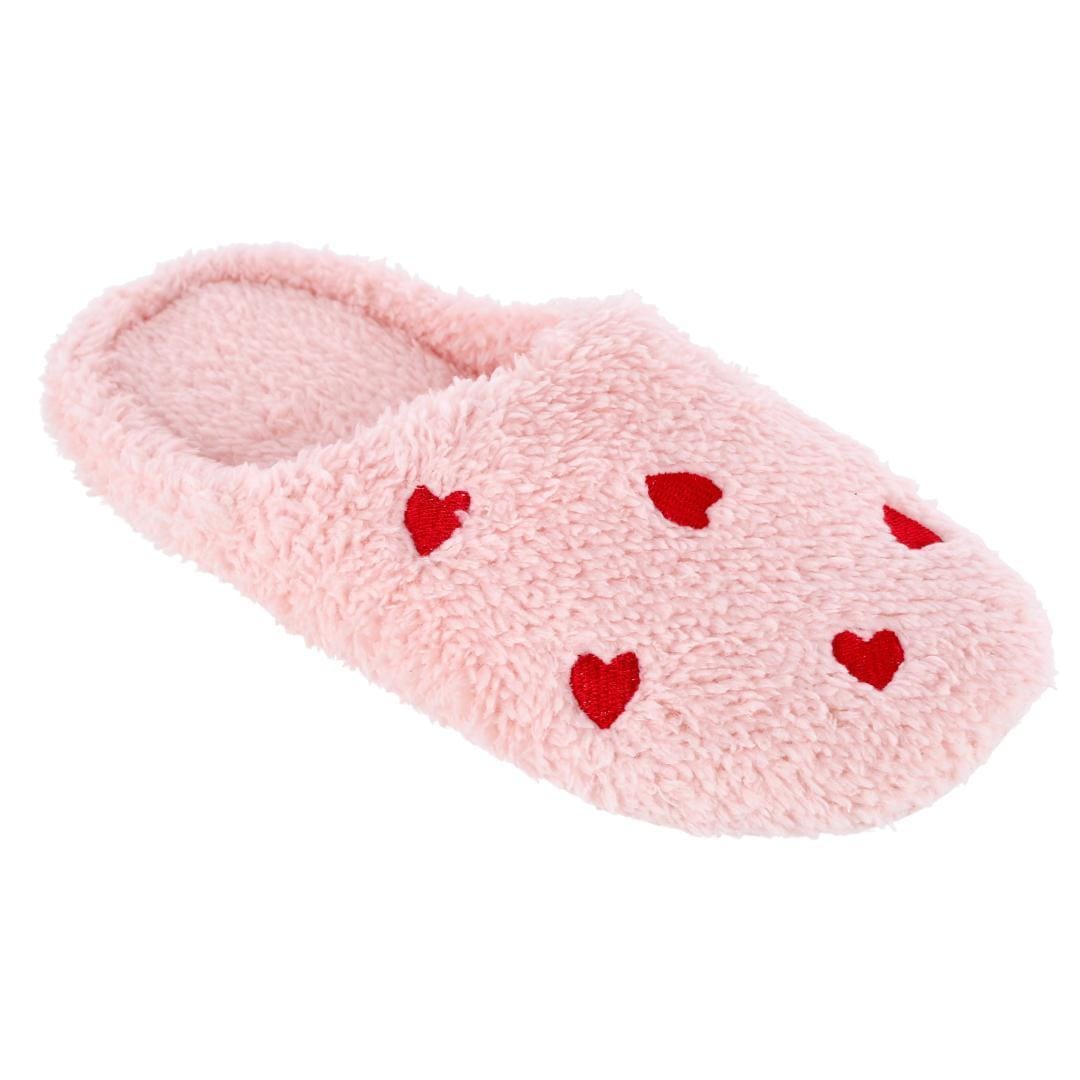 CTM® Women's Love Heart Print Slippers - Pink