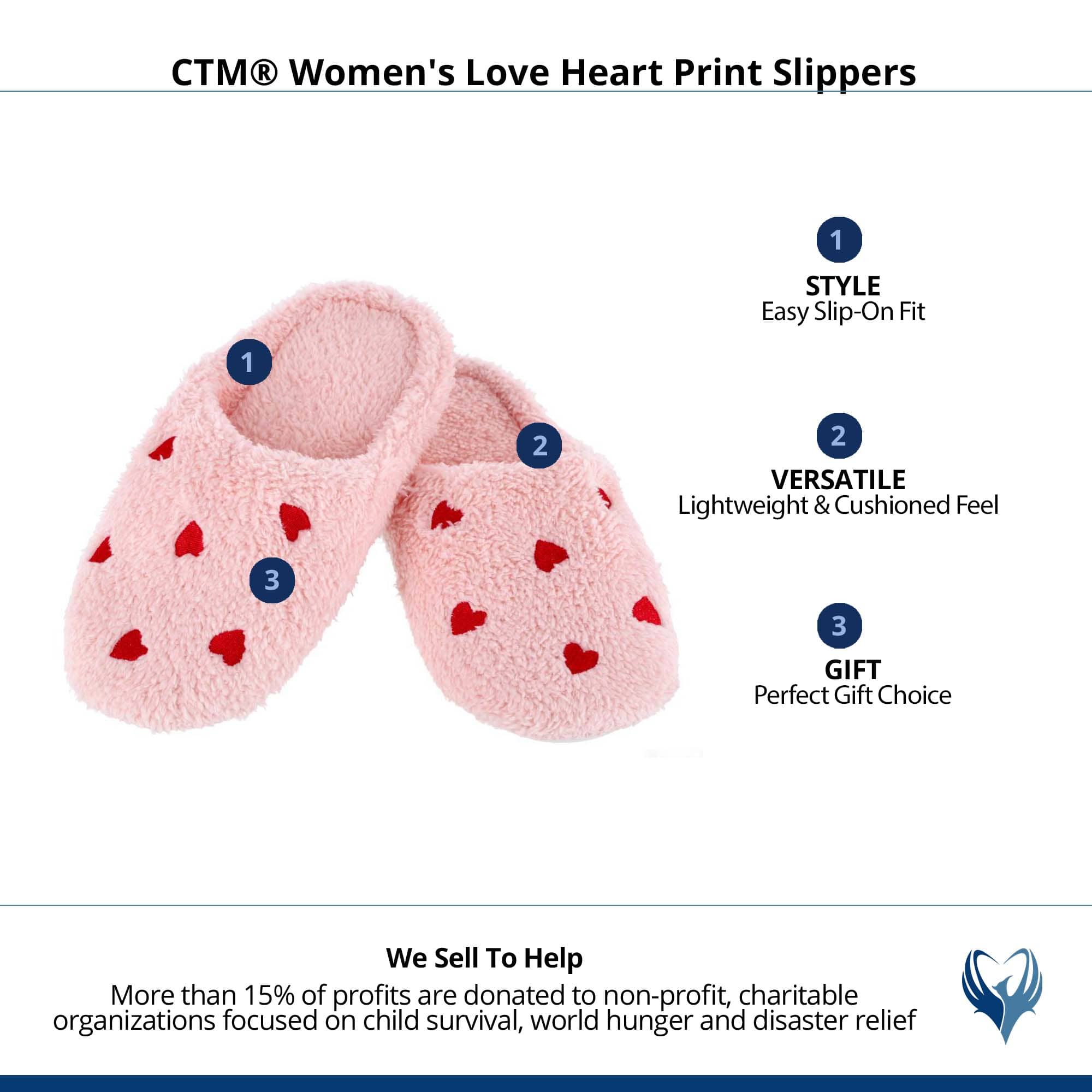 CTM® Women's Love Heart Print Slippers - Pink