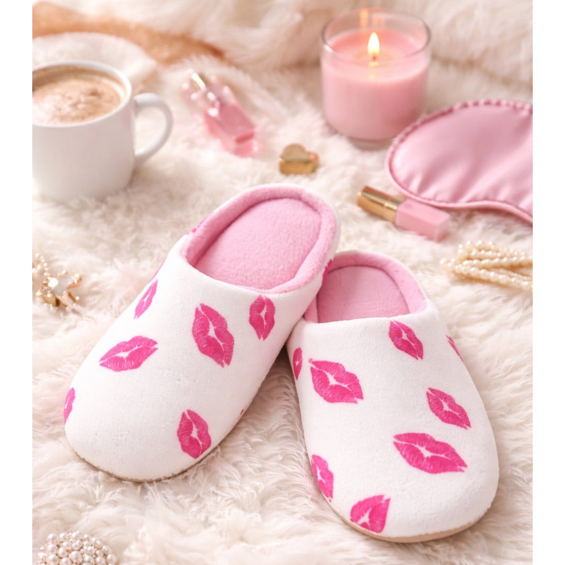 CTM® Women's Lipstick Kiss Slippers - Pink