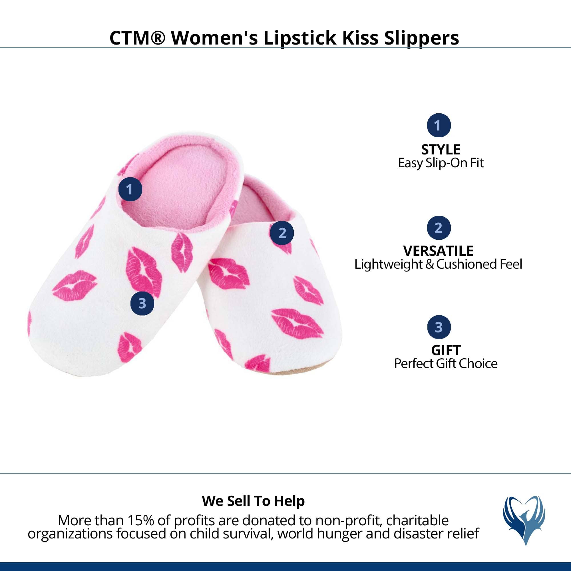 CTM® Women's Lipstick Kiss Slippers - Pink