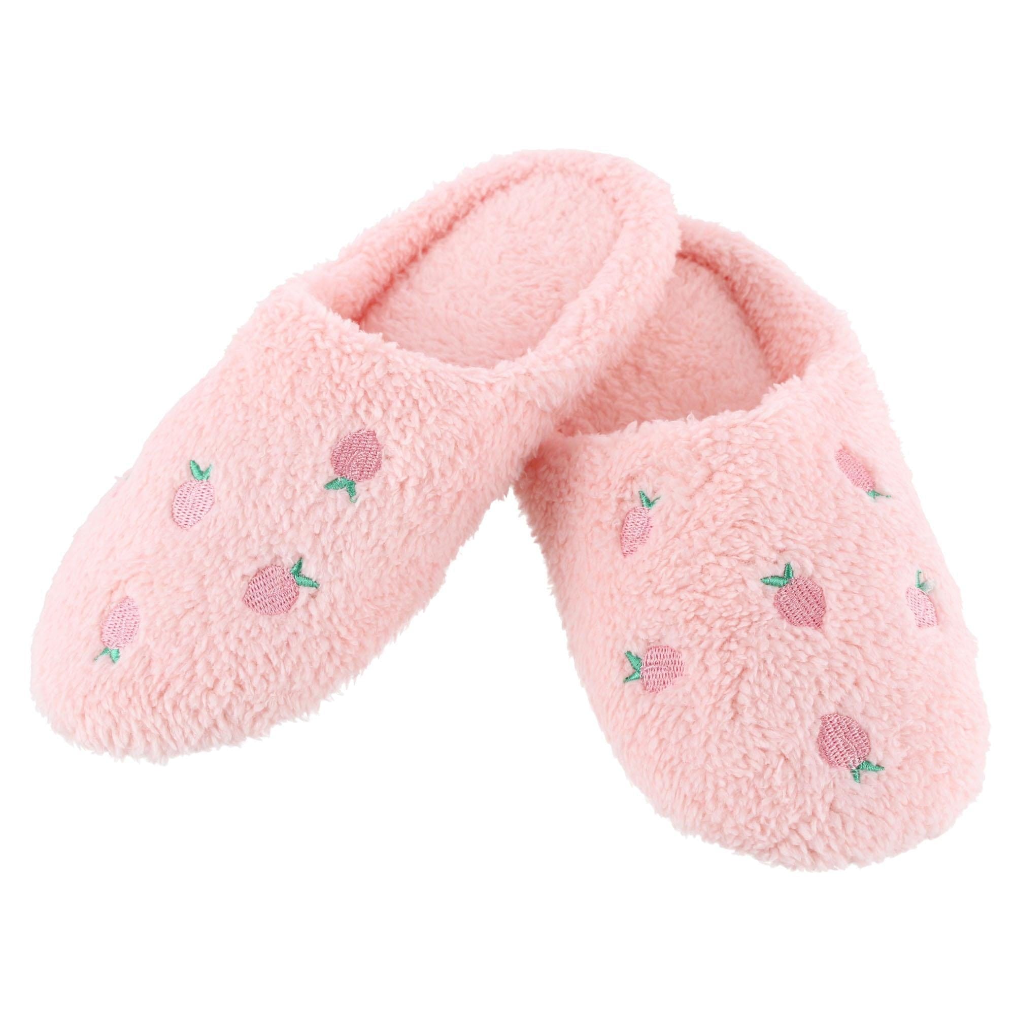 CTM® Women's Strawberry Print Fur Slippers