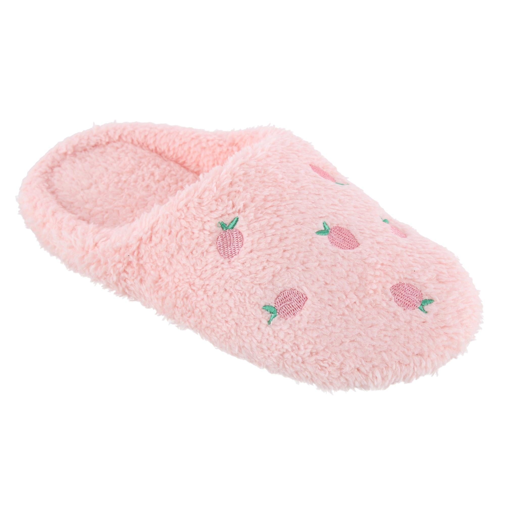 CTM® Women's Strawberry Print Fur Slippers - Pink