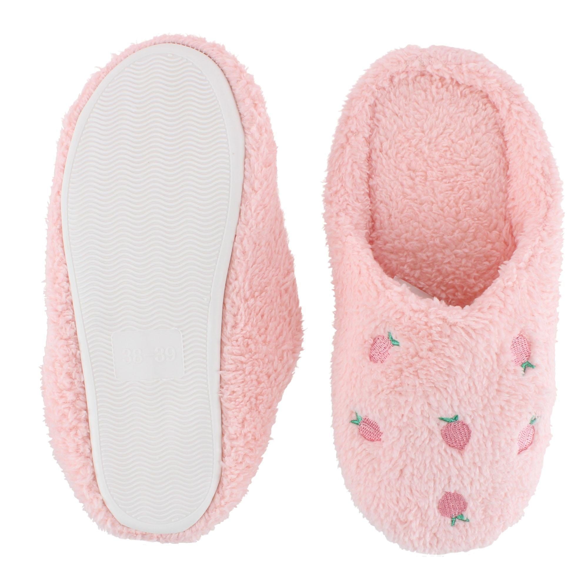 CTM® Women's Strawberry Print Fur Slippers - Pink