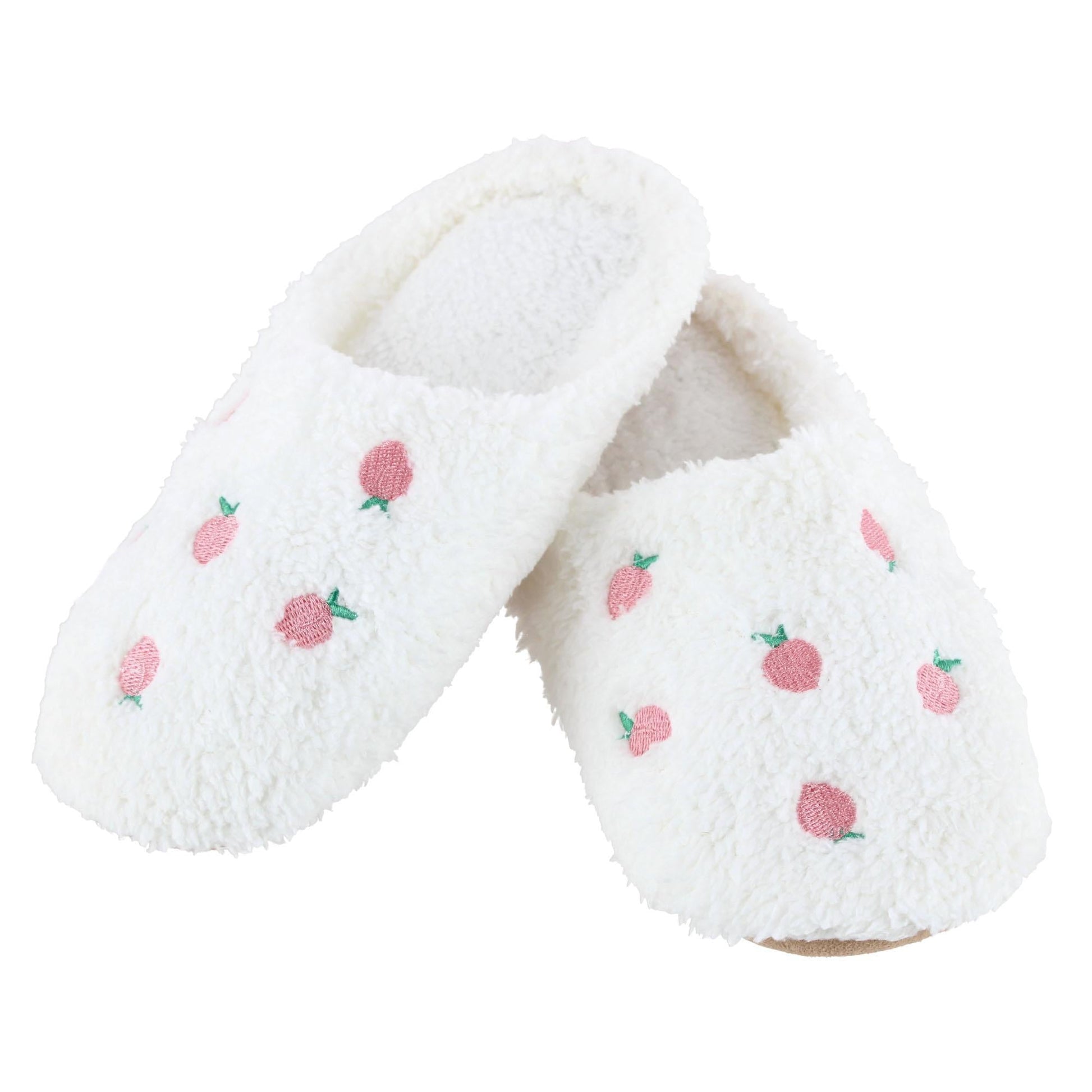 CTM® Women's Strawberry Print Fur Slippers - White