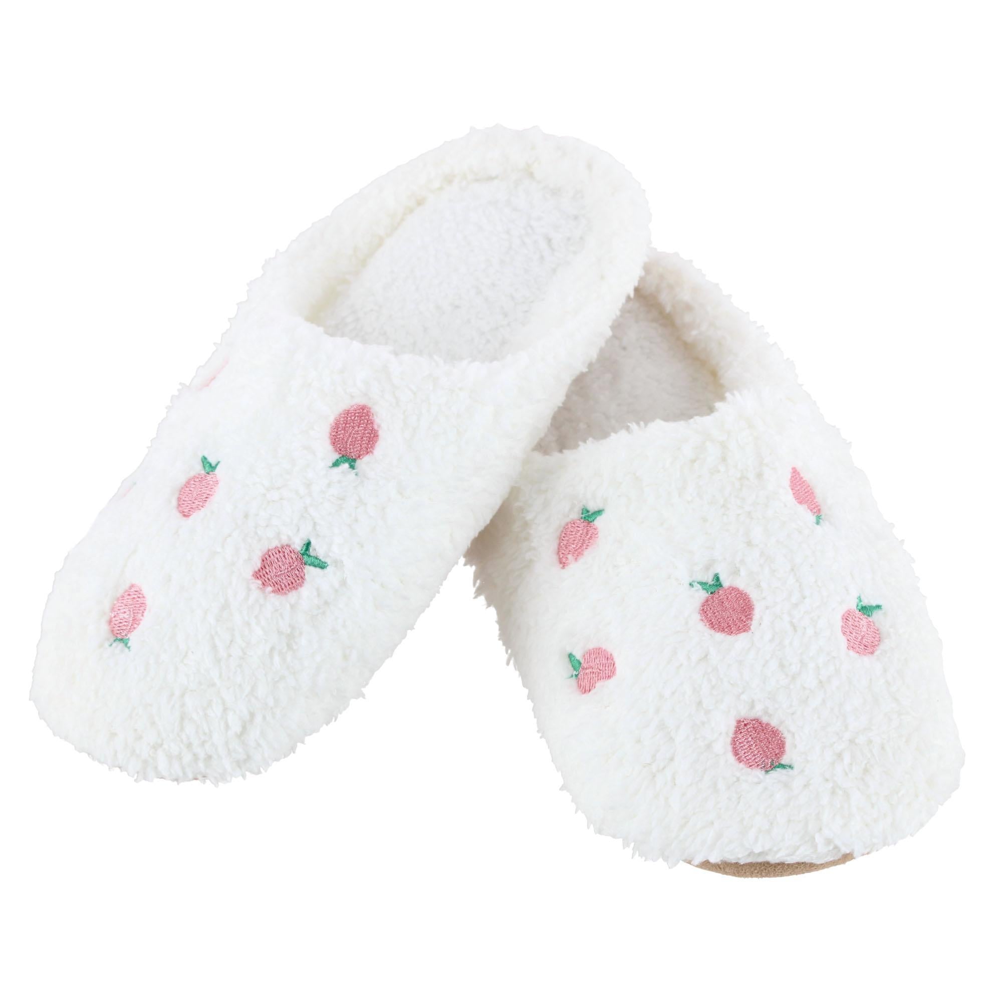 CTM® Women's Strawberry Print Fur Slippers - White