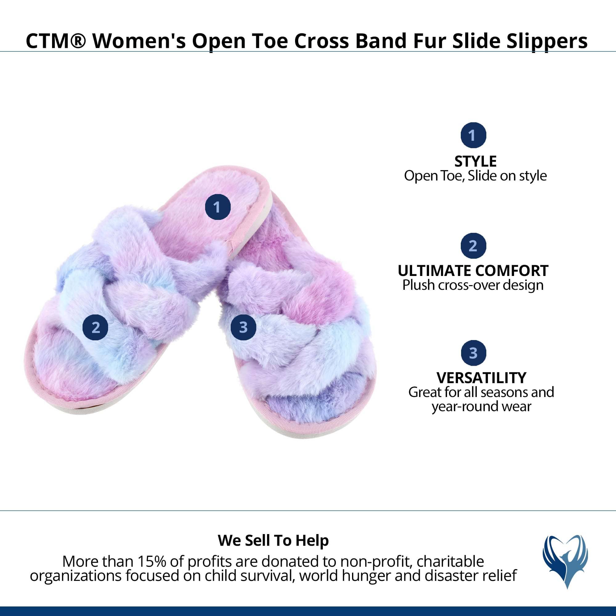CTM® Women's Open Toe Cross Band Fur Slide Slippers - Multicolor