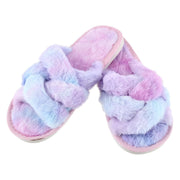 Women's Open Toe Cross Band Fur Slide Slippers