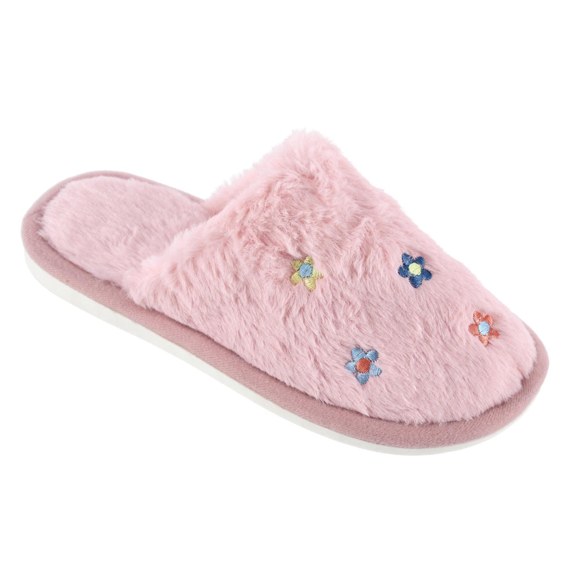 CTM® Women's Flower Print Fur Slippers - Pink