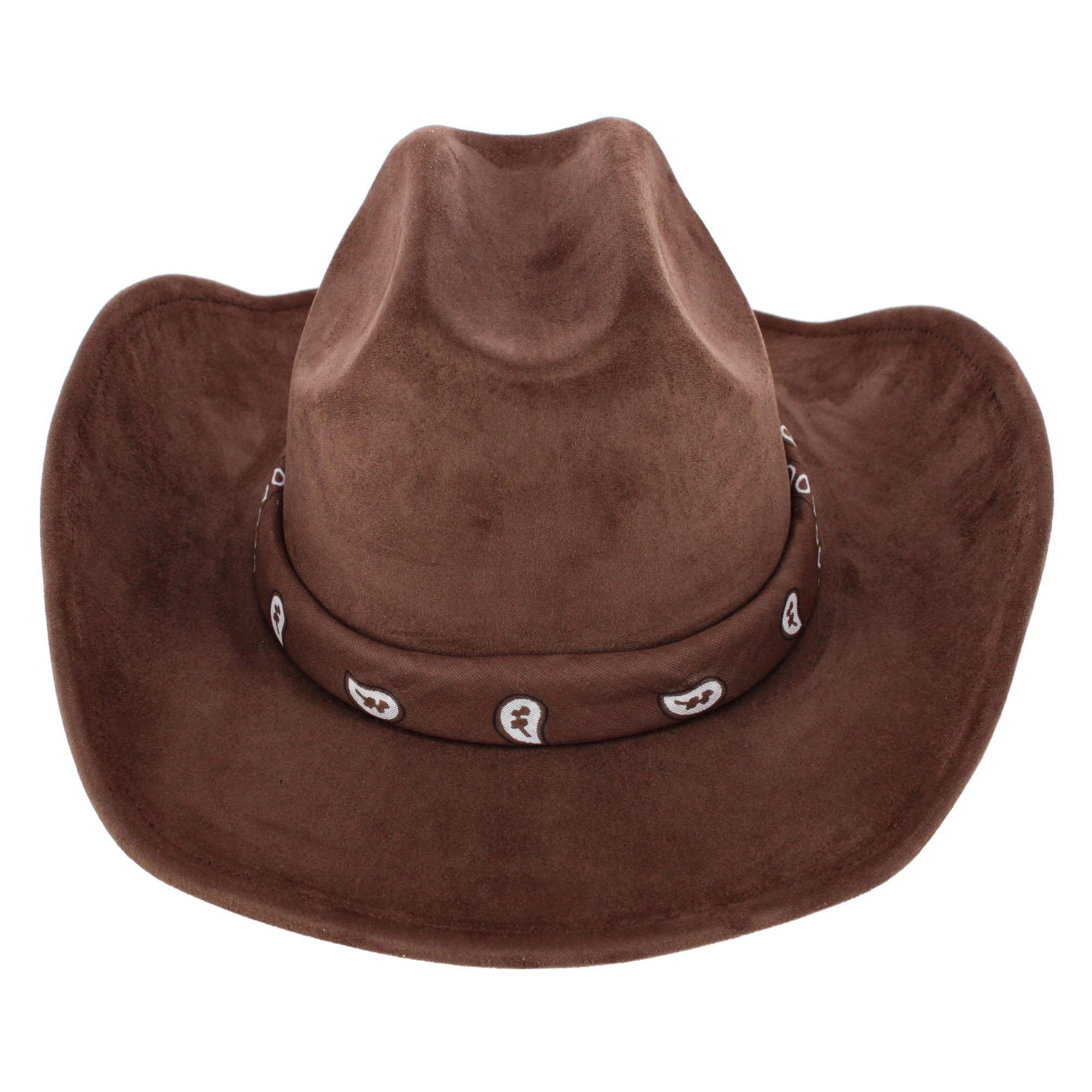 CTM® Women's Cowboy Hat with Paisley Bandana Scarf - Brown