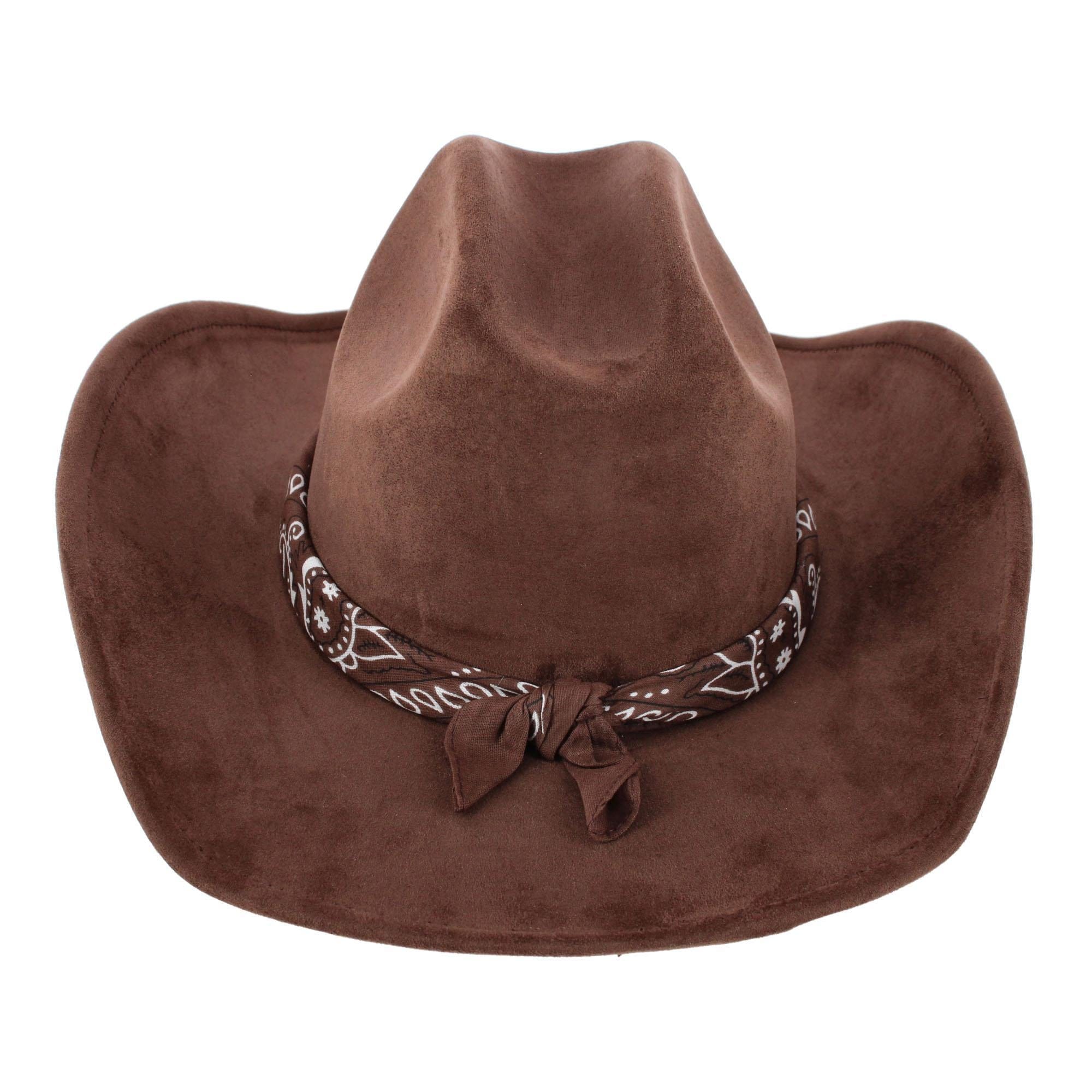 CTM® Women's Cowboy Hat with Paisley Bandana Scarf - Brown