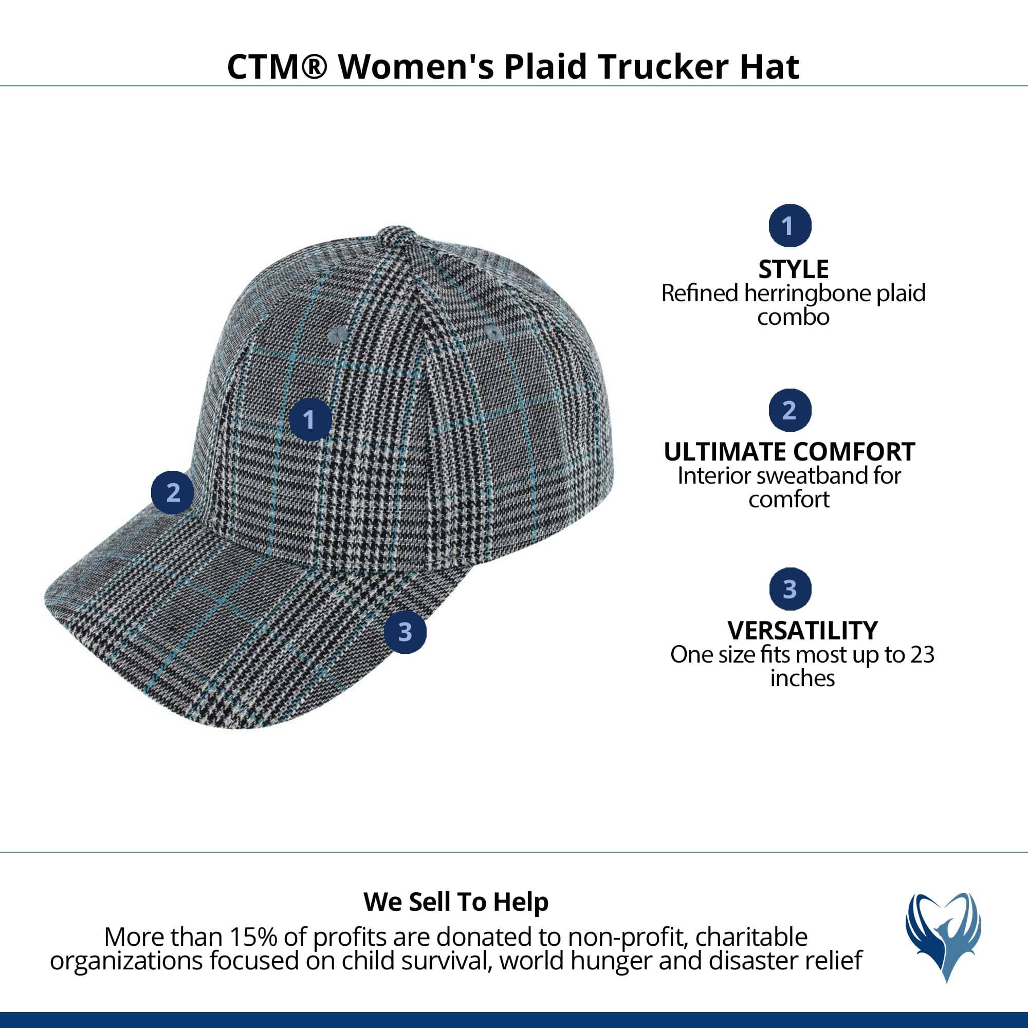 CTM® Women's Plaid Trucker Hat - Gray
