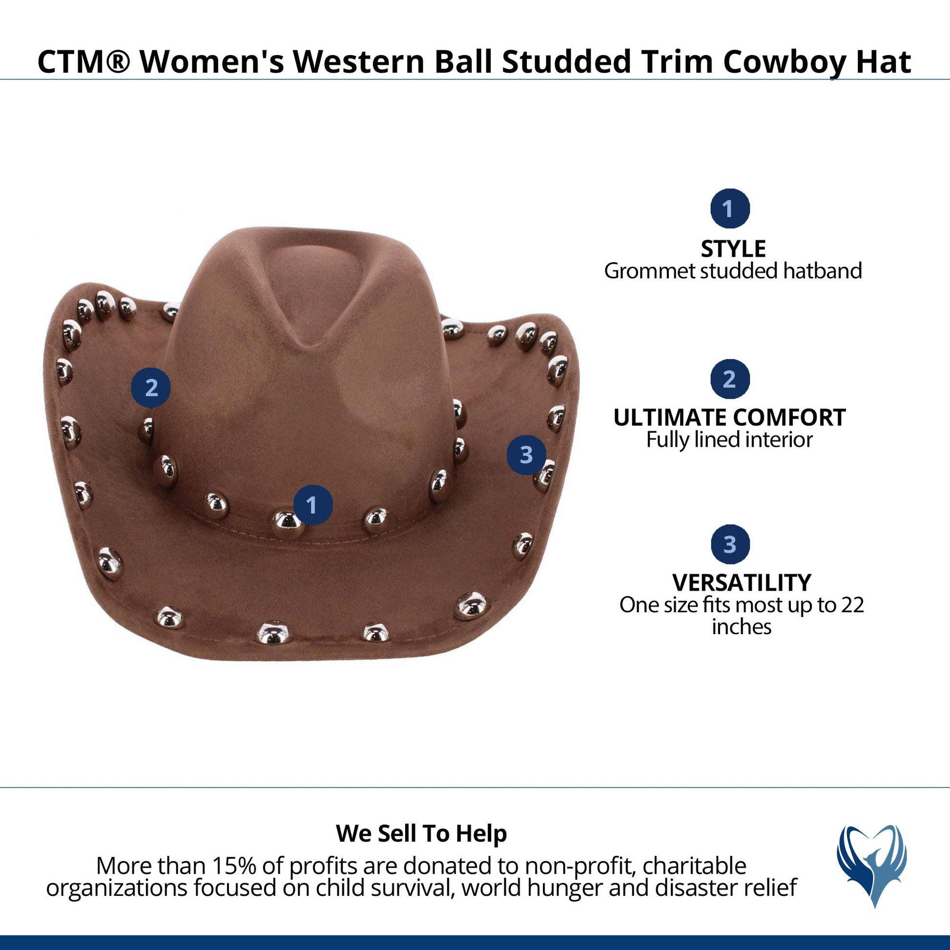 CTM® Women's Western Ball Studded Trim Cowboy Hat - Brown
