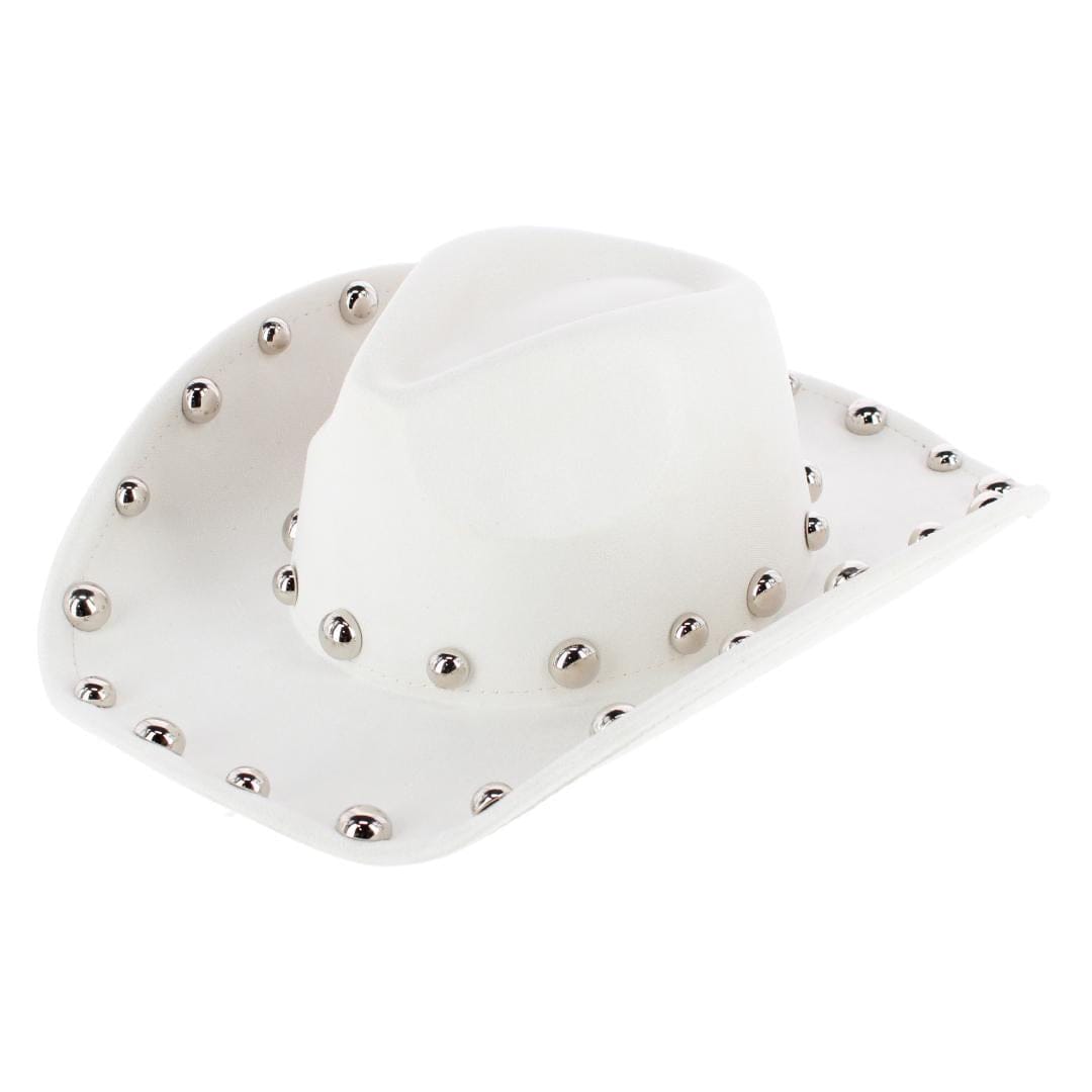 CTM® Women's Western Ball Studded Trim Cowboy Hat - White