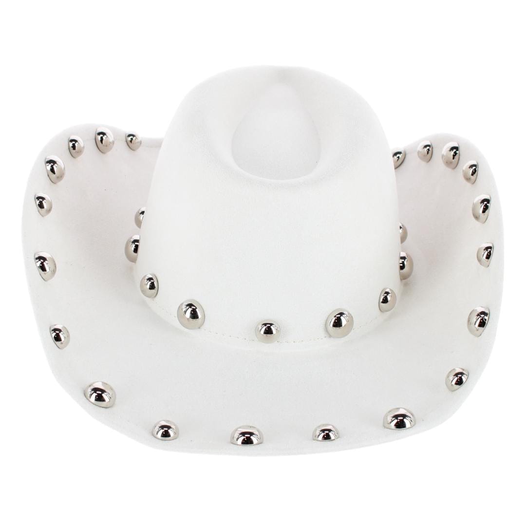 CTM® Women's Western Ball Studded Trim Cowboy Hat - White