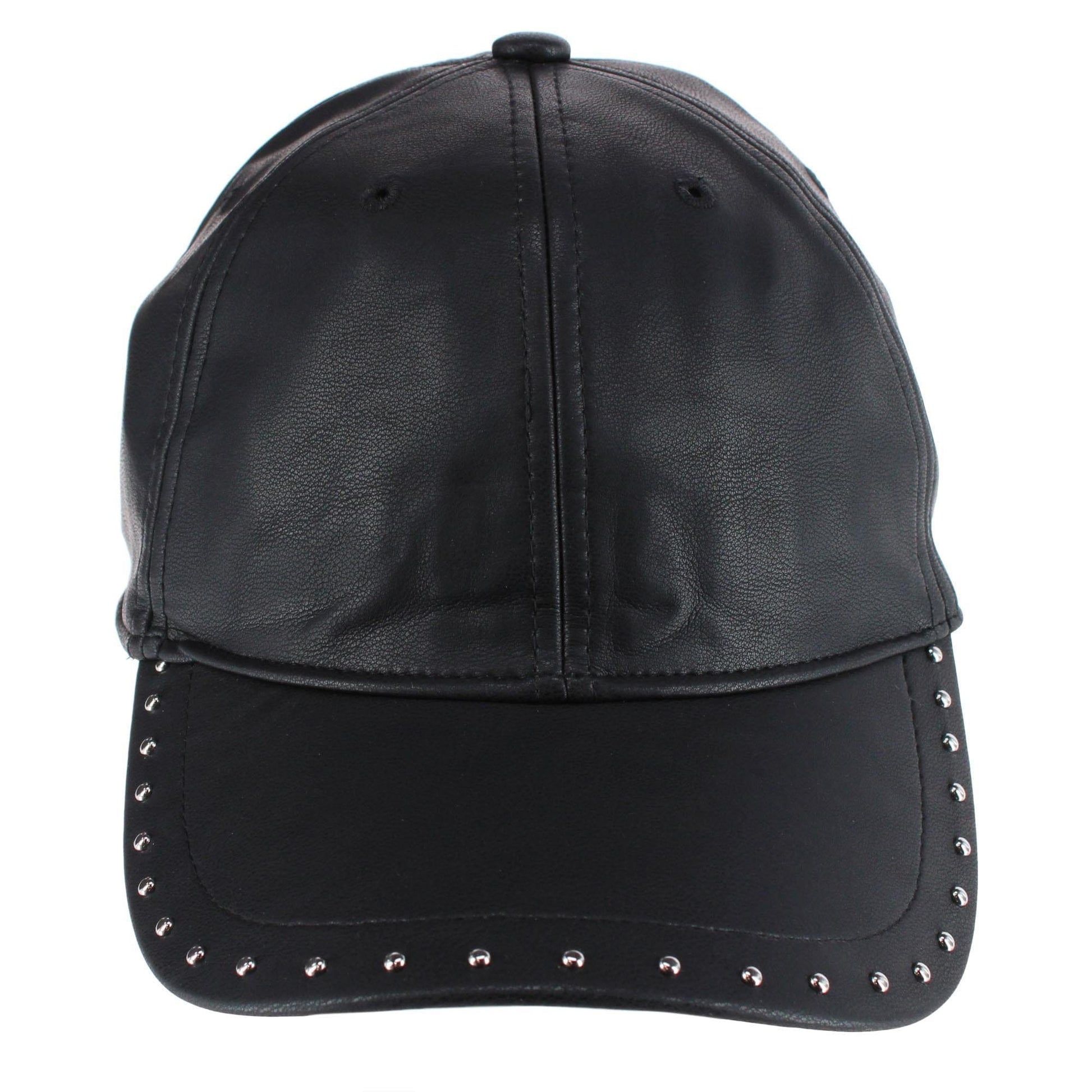 CTM® Women's Leather Rivet Baseball Cap - Black