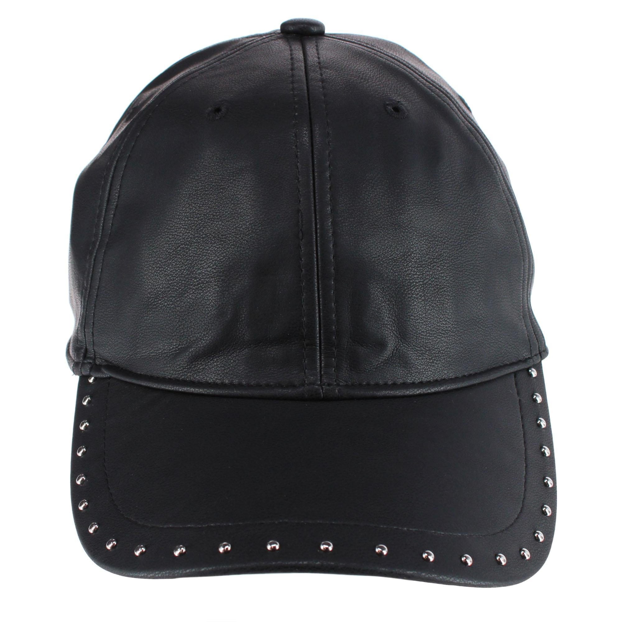 CTM® Women's Leather Rivet Baseball Cap - Black