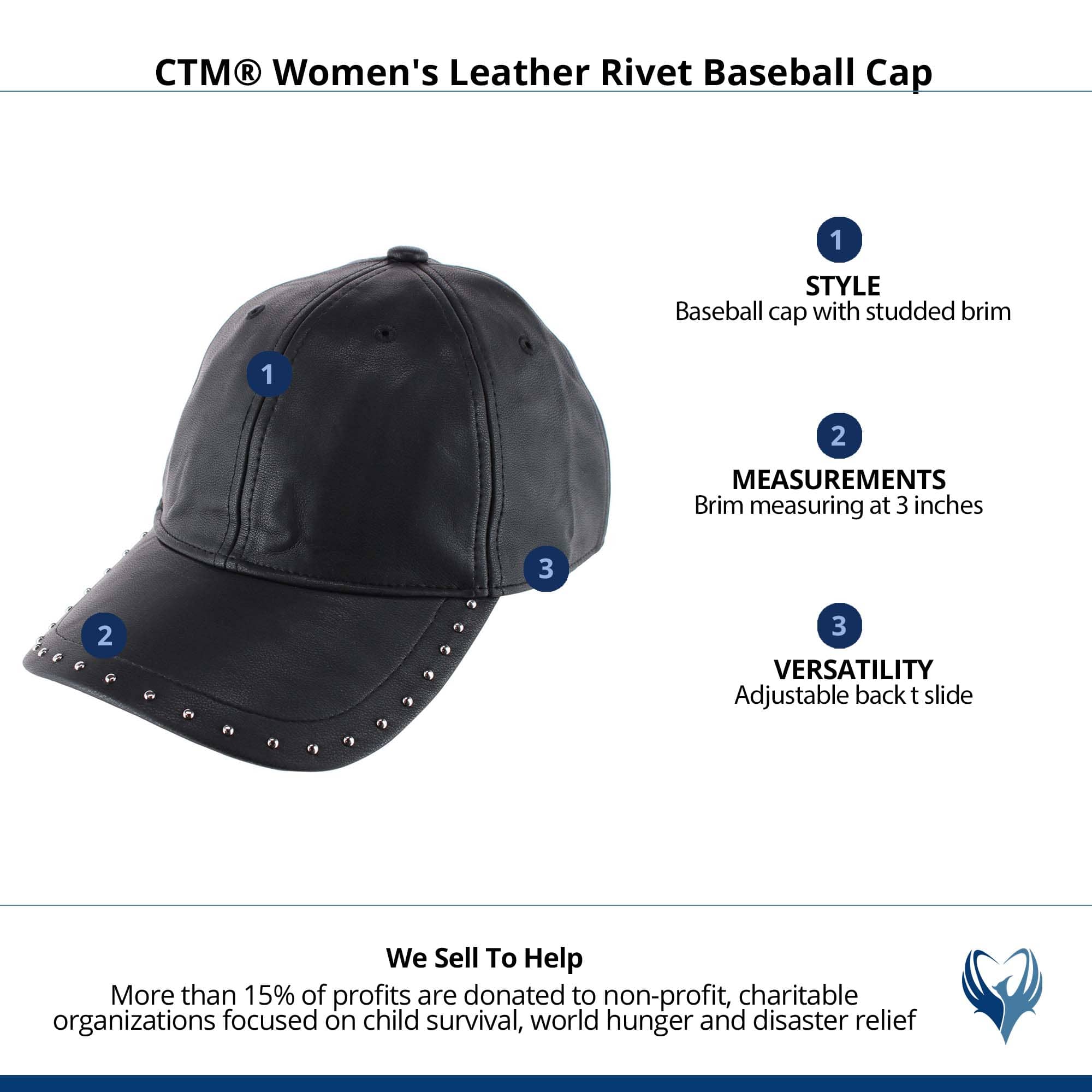 CTM® Women's Leather Rivet Baseball Cap - Black