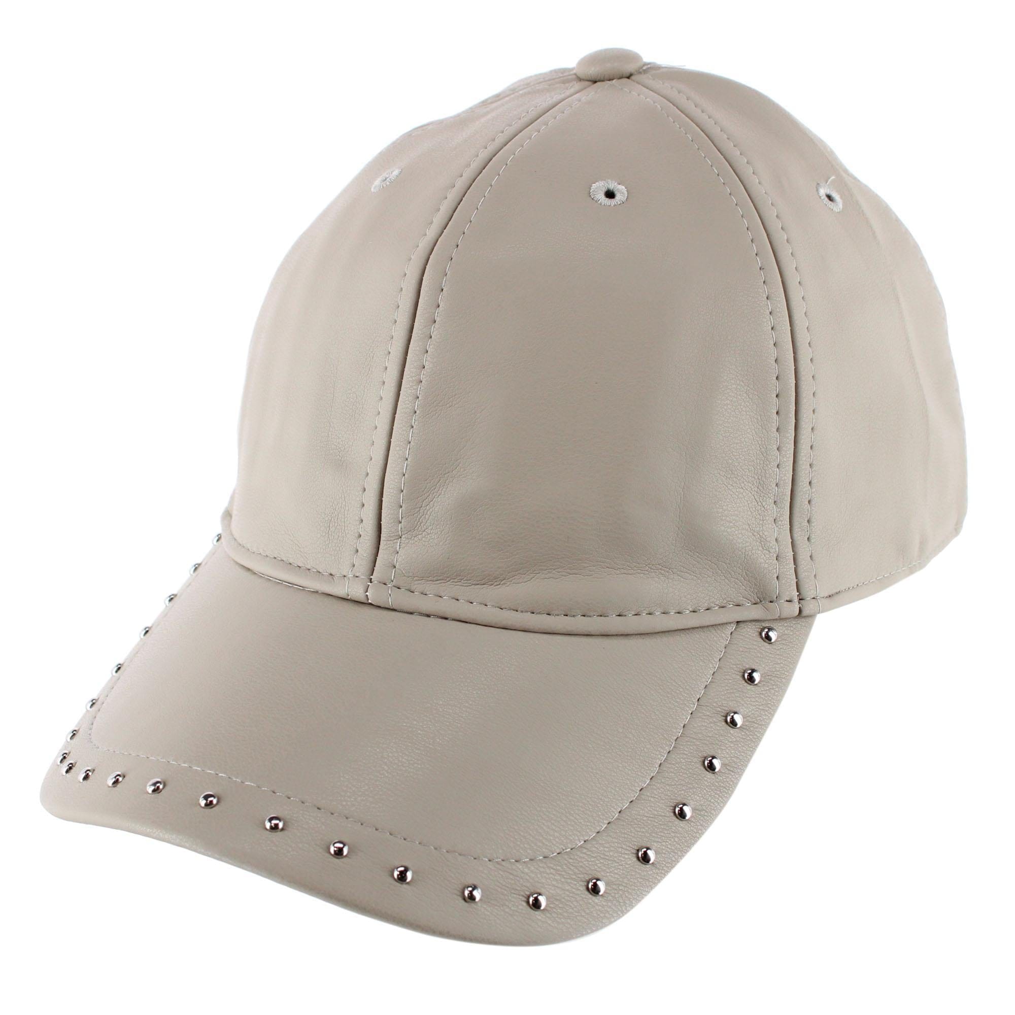 CTM® Women's Leather Rivet Baseball Cap - Ivory