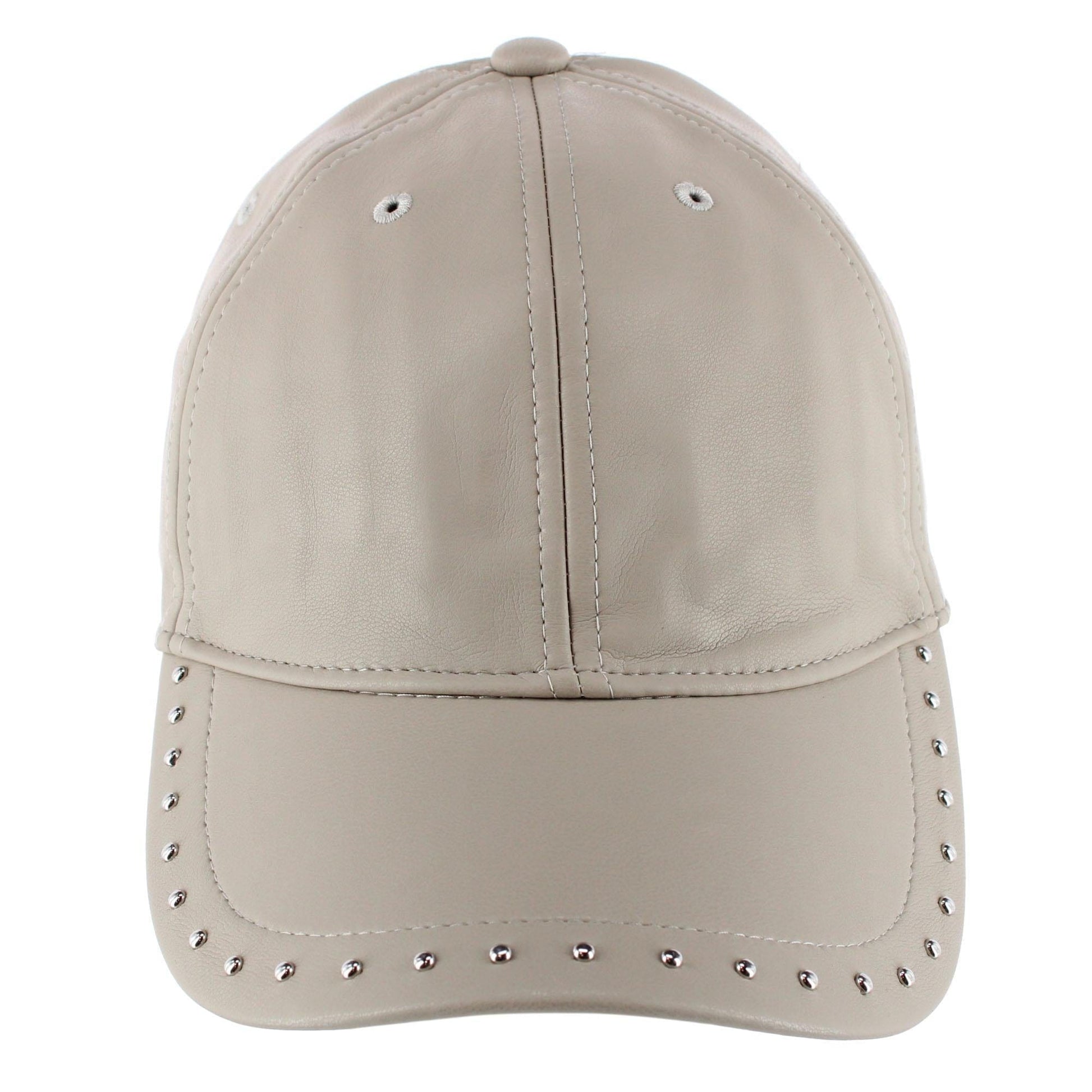 CTM® Women's Leather Rivet Baseball Cap - Ivory