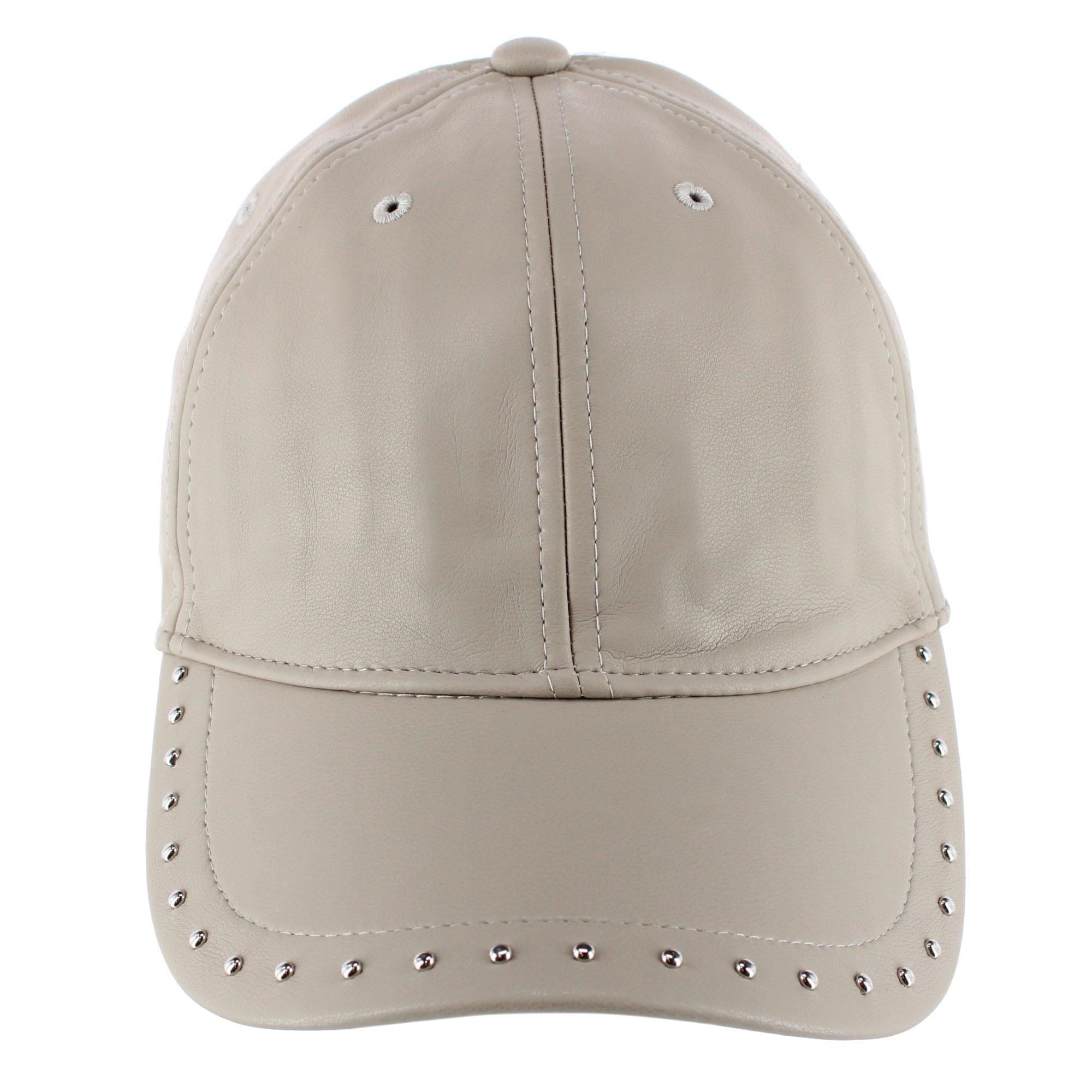 CTM® Women's Leather Rivet Baseball Cap - Ivory