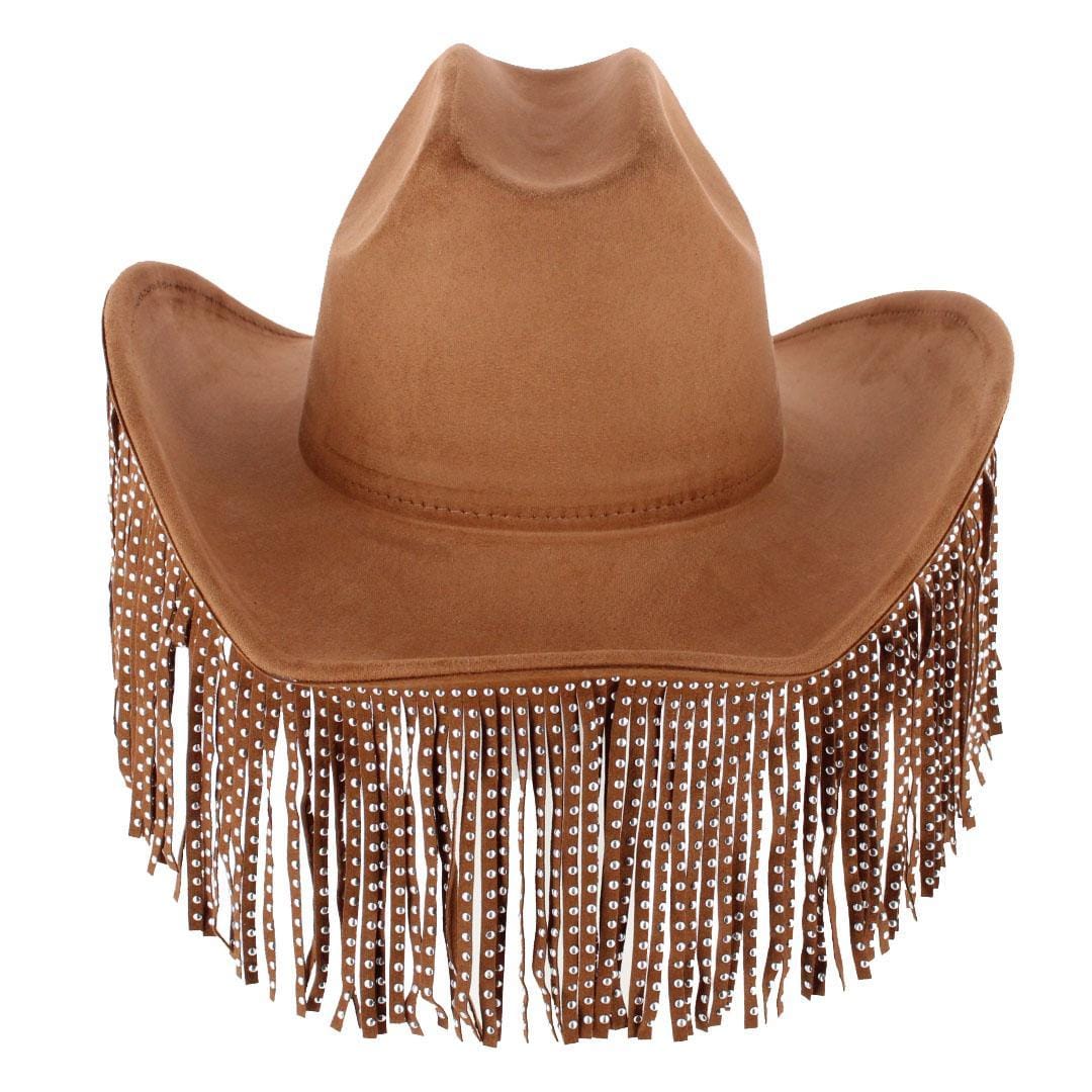 CTM® Women's Studded Fringe Western Cowboy Hat - Brown