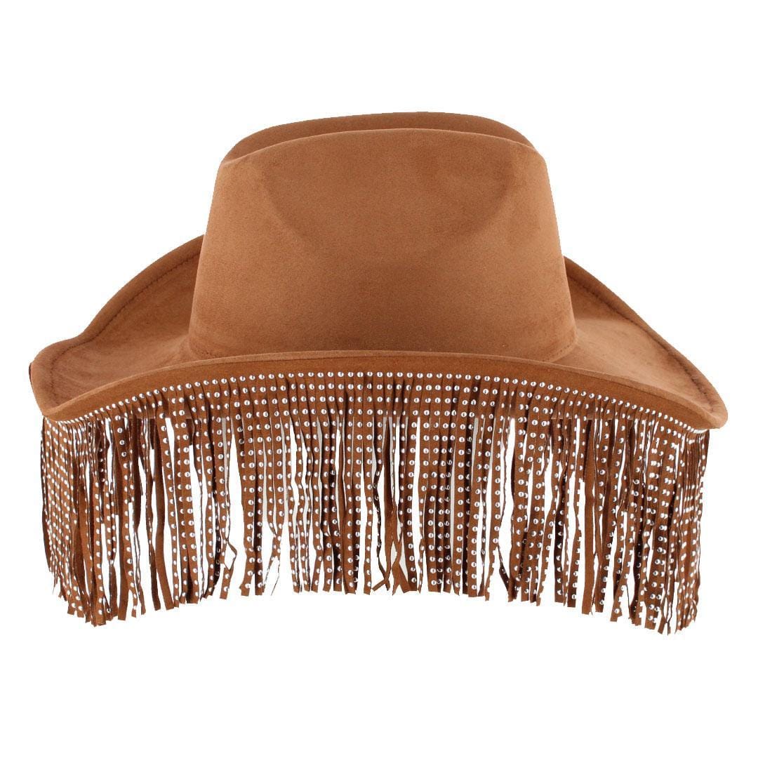 CTM® Women's Studded Fringe Western Cowboy Hat - Brown