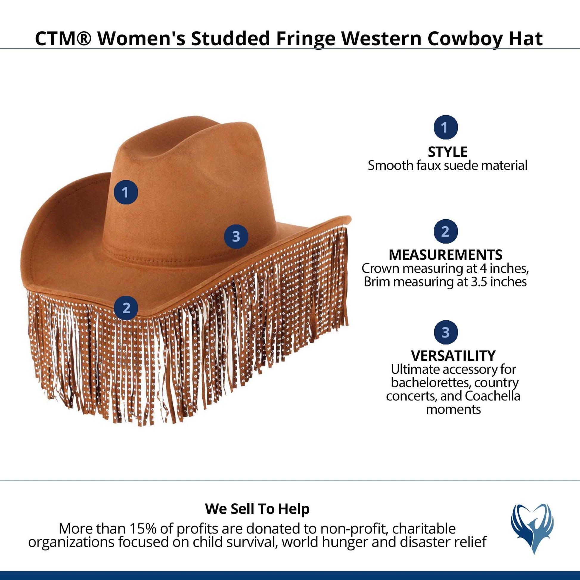 CTM® Women's Studded Fringe Western Cowboy Hat - Brown