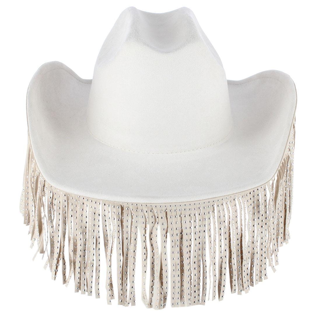 CTM® Women's Studded Fringe Western Cowboy Hat - Ivory