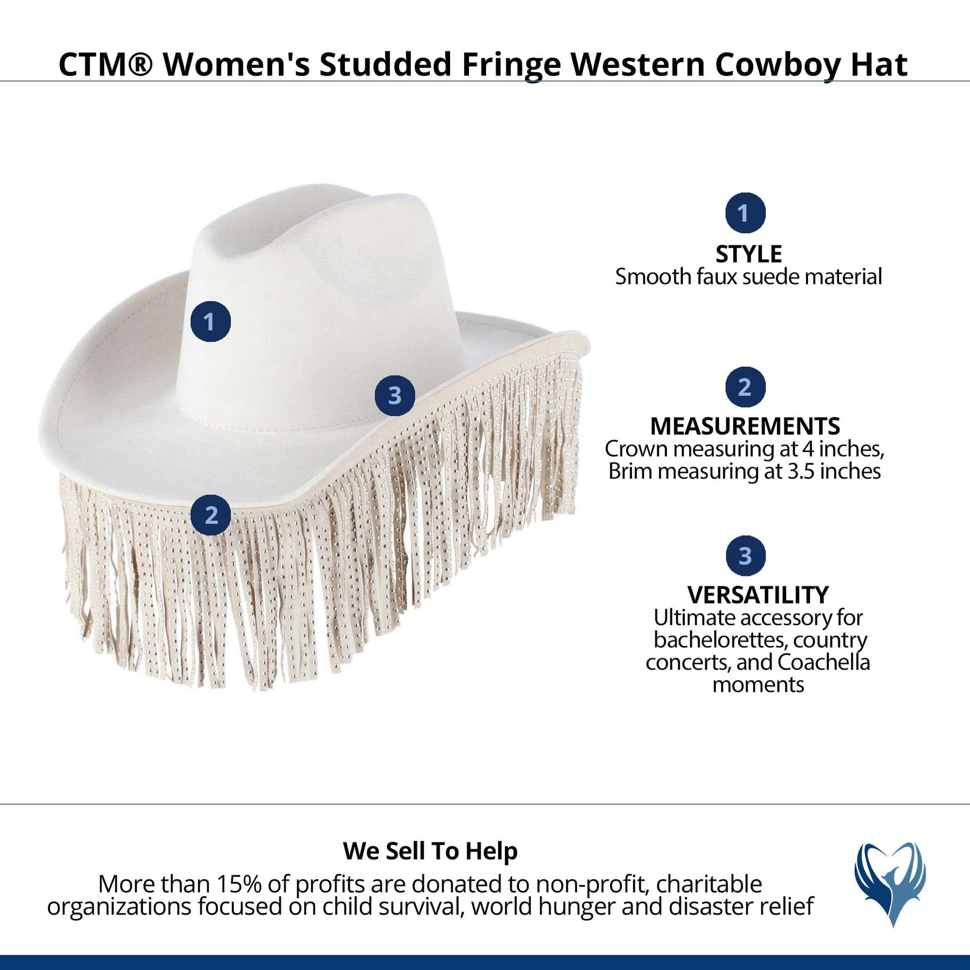 CTM® Women's Studded Fringe Western Cowboy Hat - Ivory