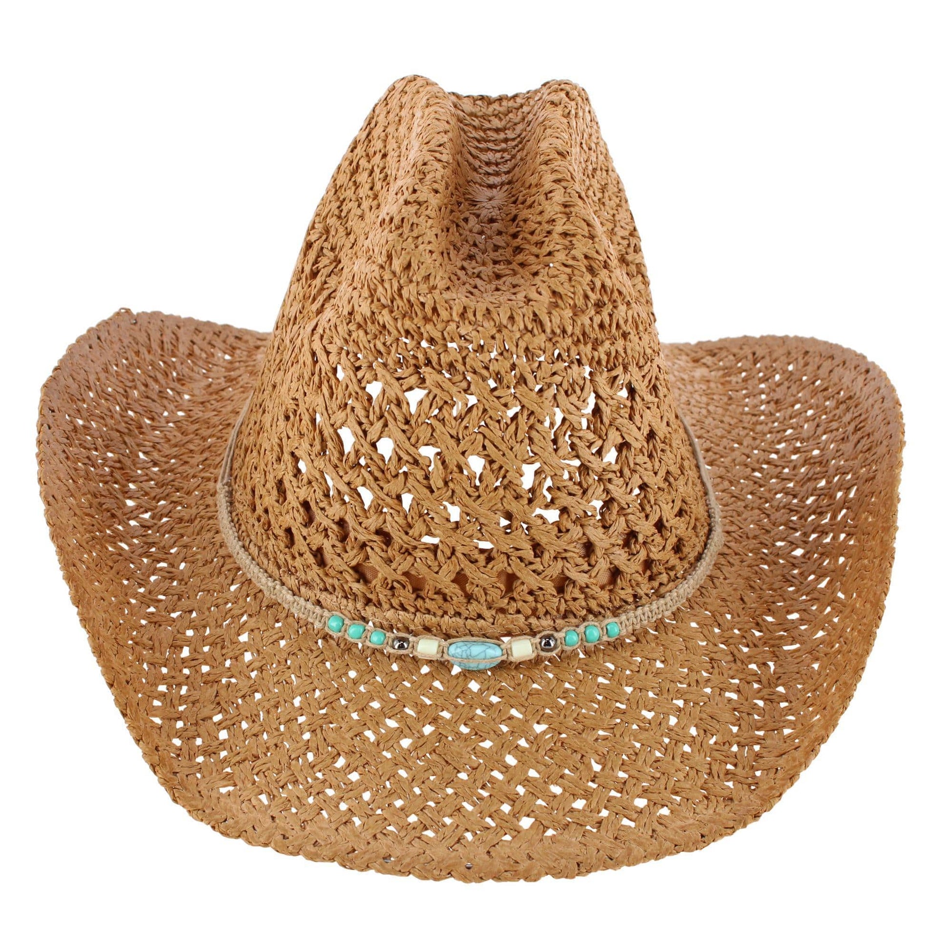 CTM® Women's Braided Bead Straw Cowboy Hat - Khaki