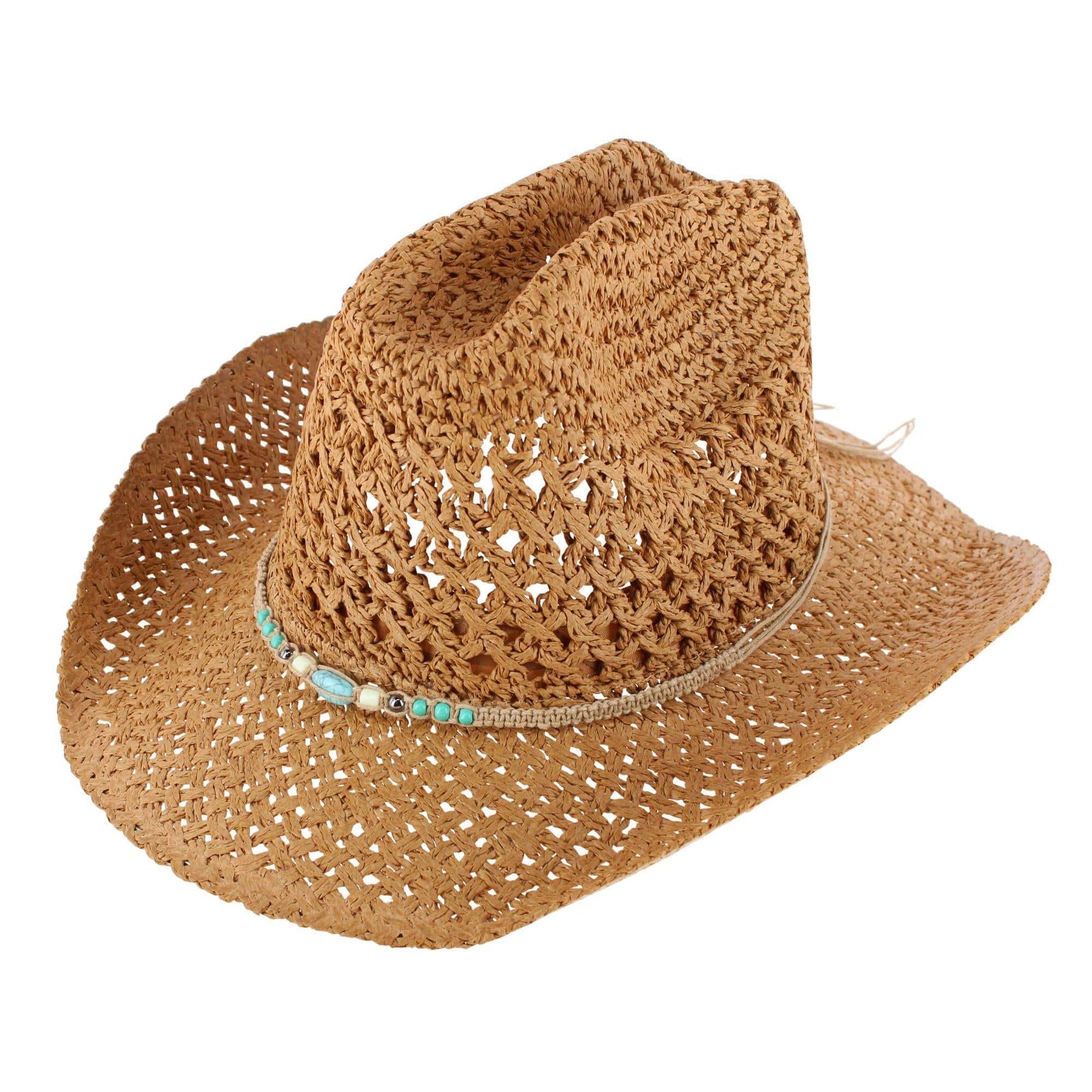 CTM® Women's Braided Bead Straw Cowboy Hat - Khaki