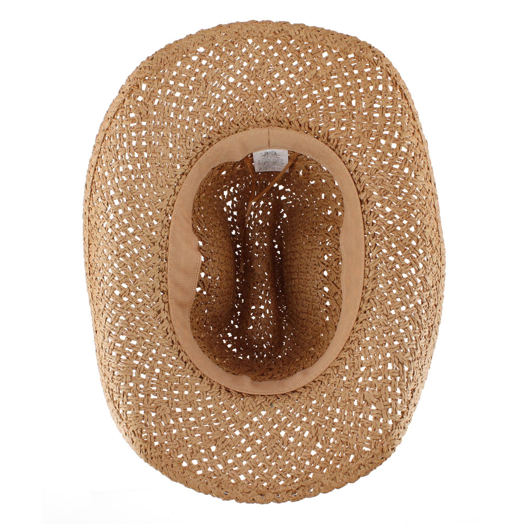 CTM® Women's Braided Bead Straw Cowboy Hat - Khaki