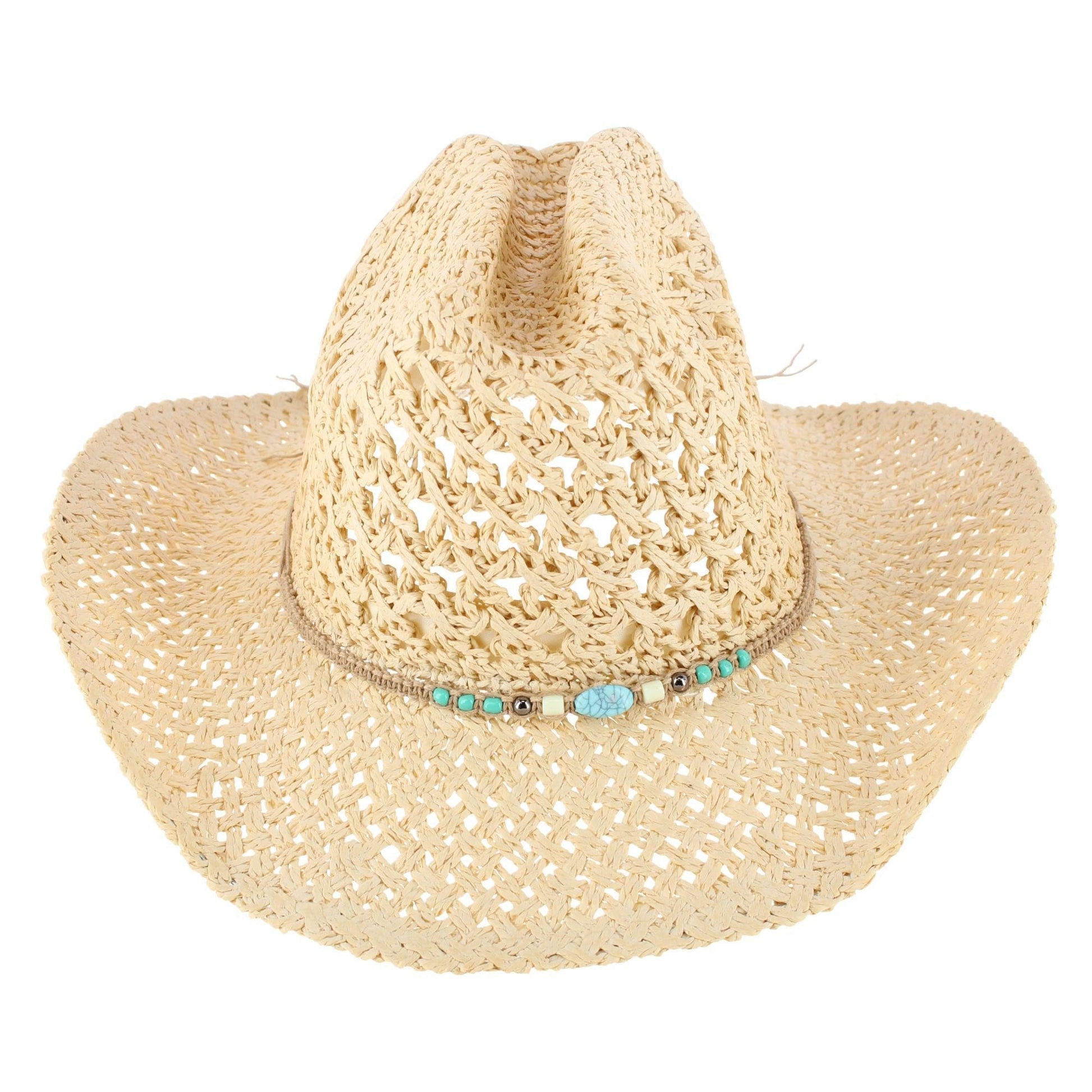 CTM® Women's Braided Bead Straw Cowboy Hat