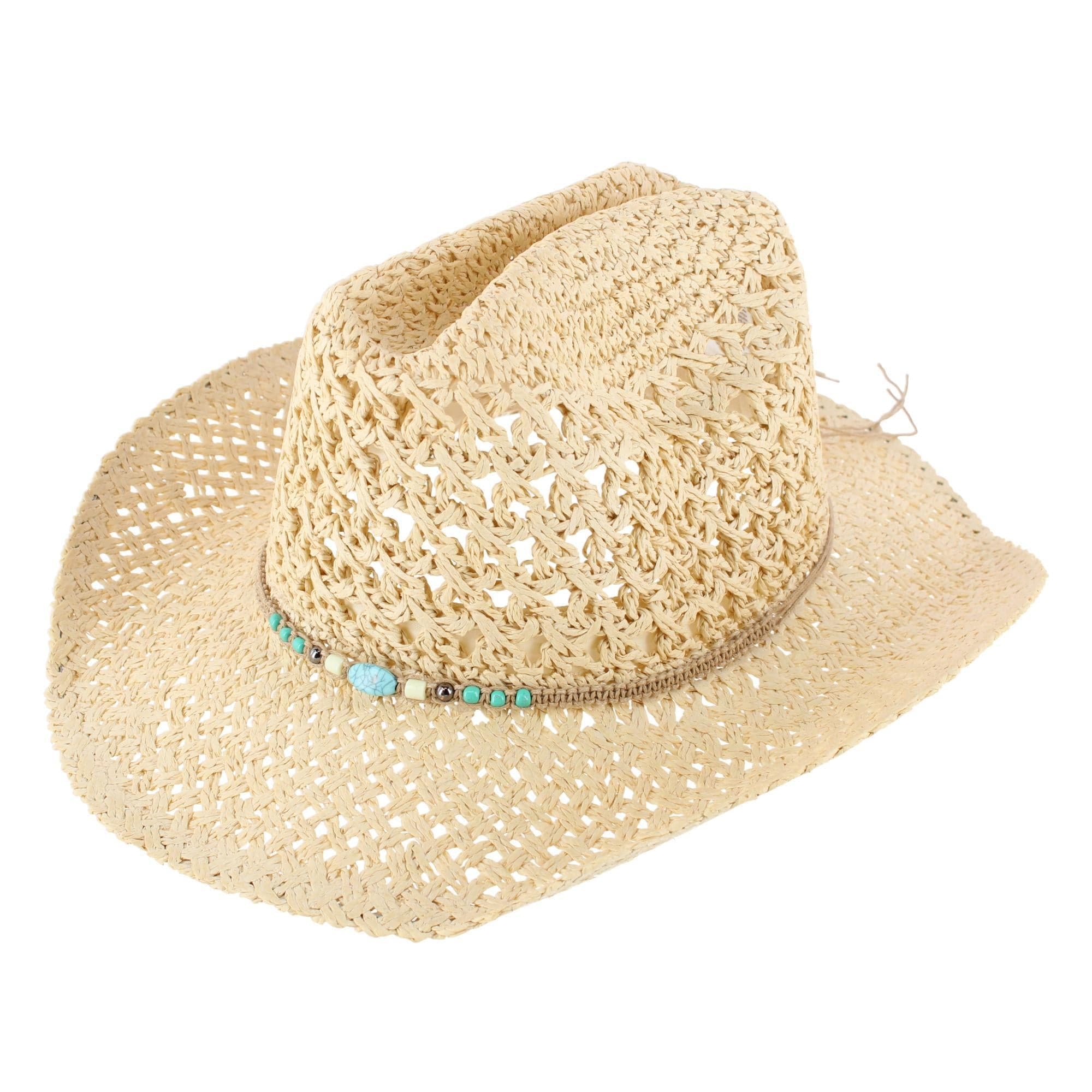 CTM® Women's Braided Bead Straw Cowboy Hat - Straw